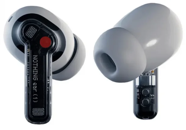 Беспроводные наушники Nothing Ear (1) / Bluetooth 5.2 / Активное шумоподавление / ANC / ENC / AAC / Влагозащита IPX4 / Быстрая зарядка / До 34 часов работы от кейса / Белые, фото №3