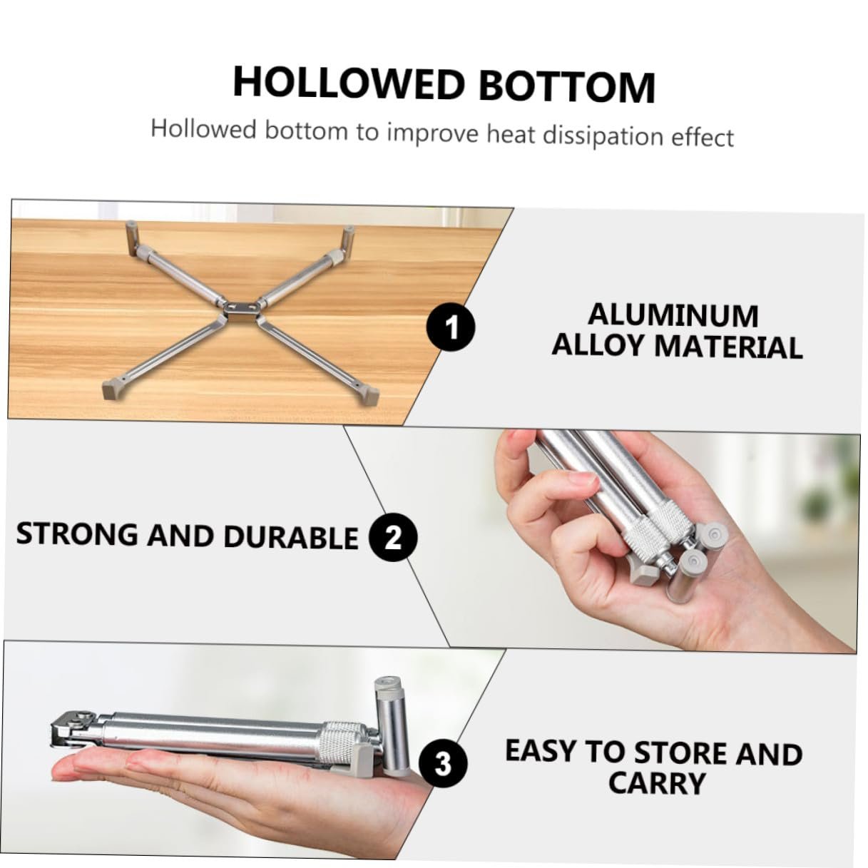 Регульована алюмінієва підставка для ноутбука, складана, стабільна трикутна, фото №9