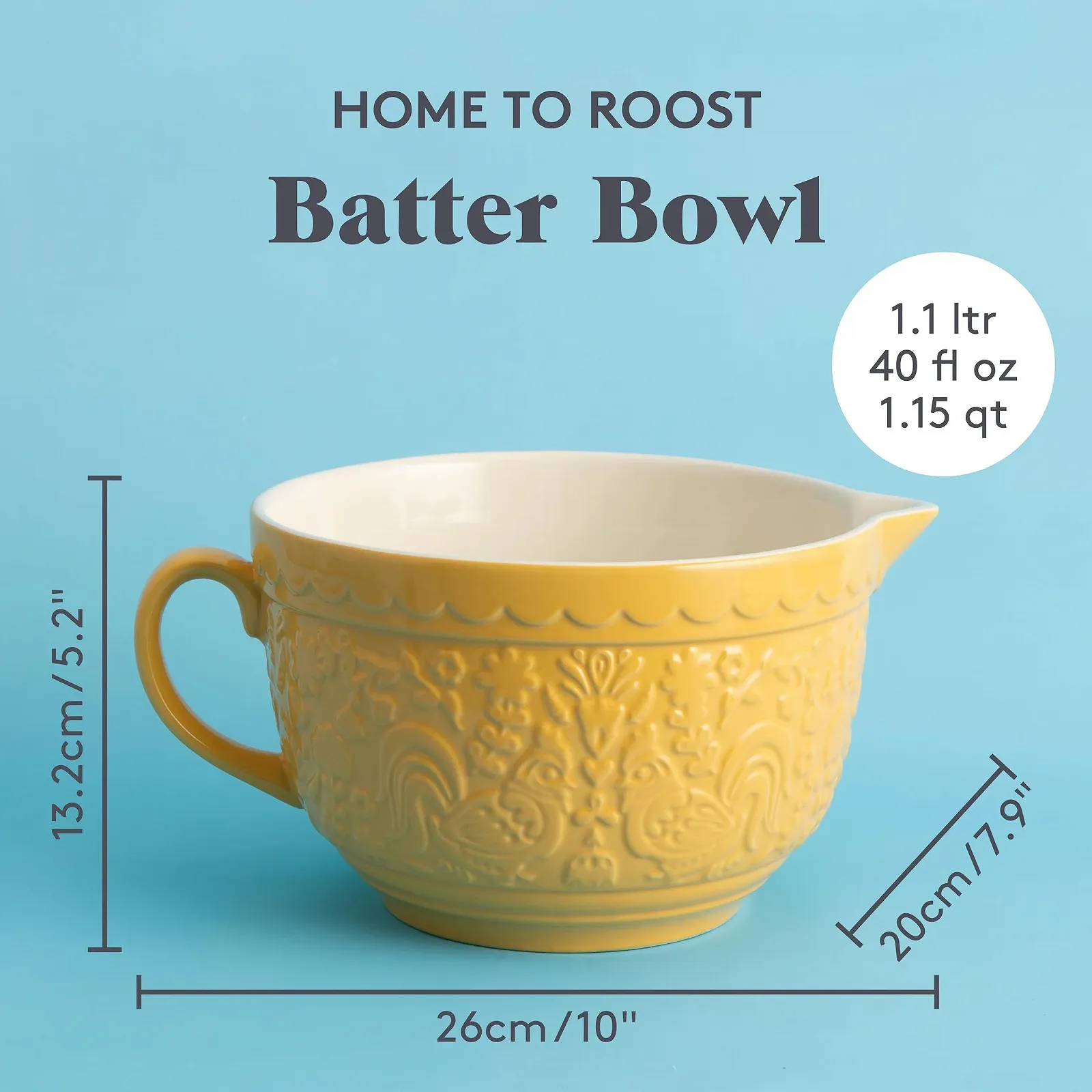 Миска для теста Stoneware Mason Cash Home to Roost 2,3 литра с ручкой, носиком для слива, фото №2