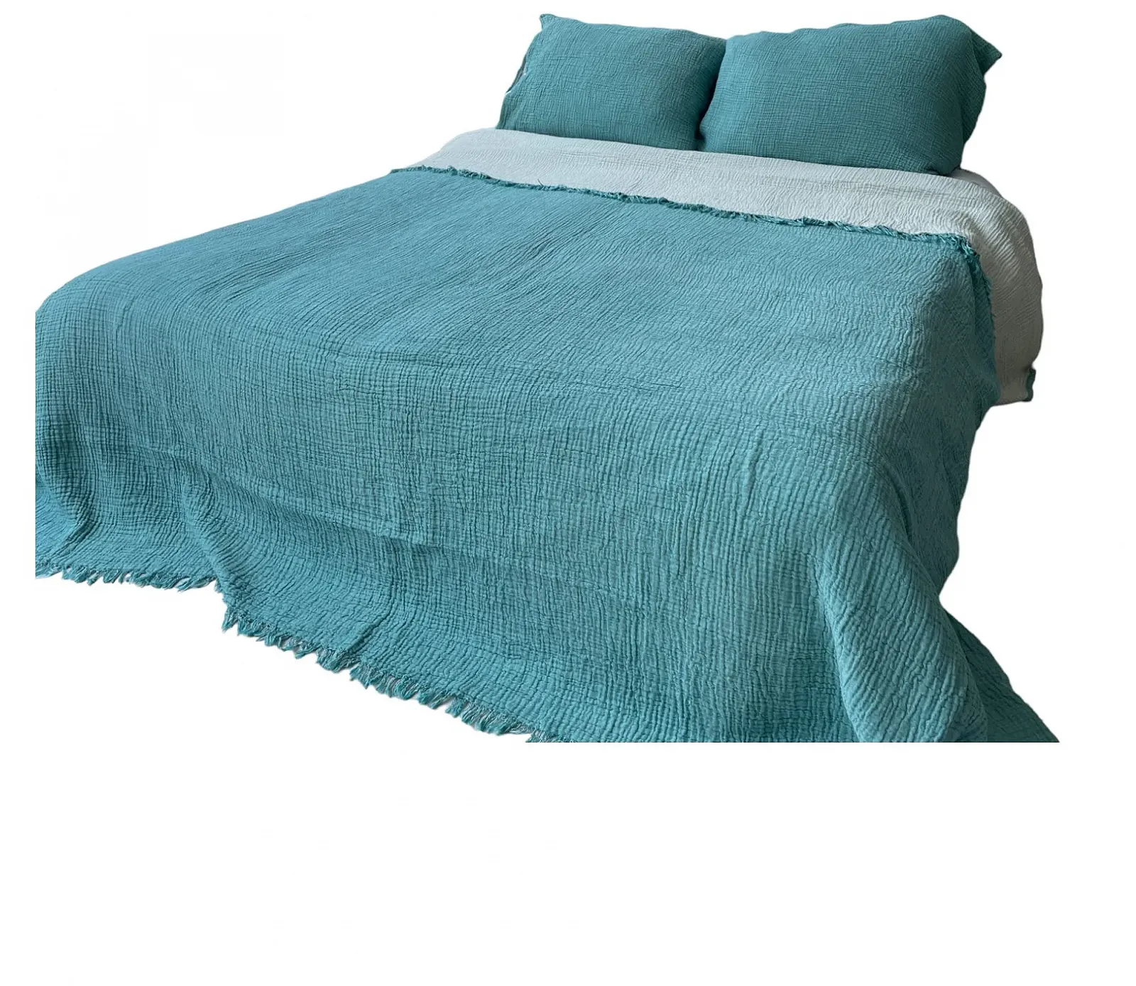 Муслиновое покрывало 100% хлопок, 4 слоя, мягкое турецкое хлопковое муслиновое одеяло, двустороннее одеяло, Petrol Green (Две наволочки 50 x 76 см), фото №2