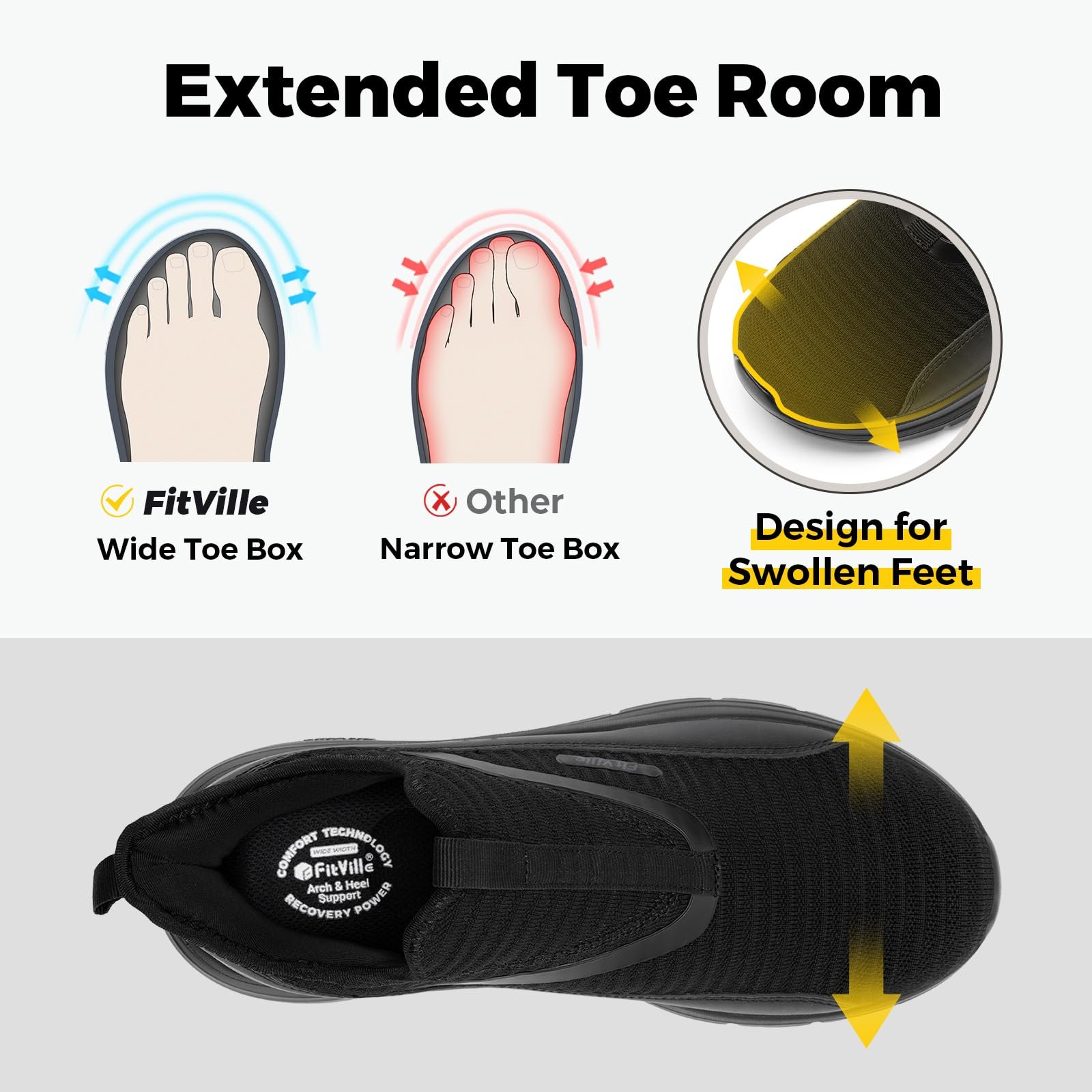 Кросівки FitVille StepEase Чоловічі дуже широкі сліпони для ходьби V2 Спортивні кросівки Легкі, фото №2 Кросівки FitVille StepEase Чоловічі дуже широкі сліпони для ходьби V2 Спортивні кросівки Легкі, фото №2