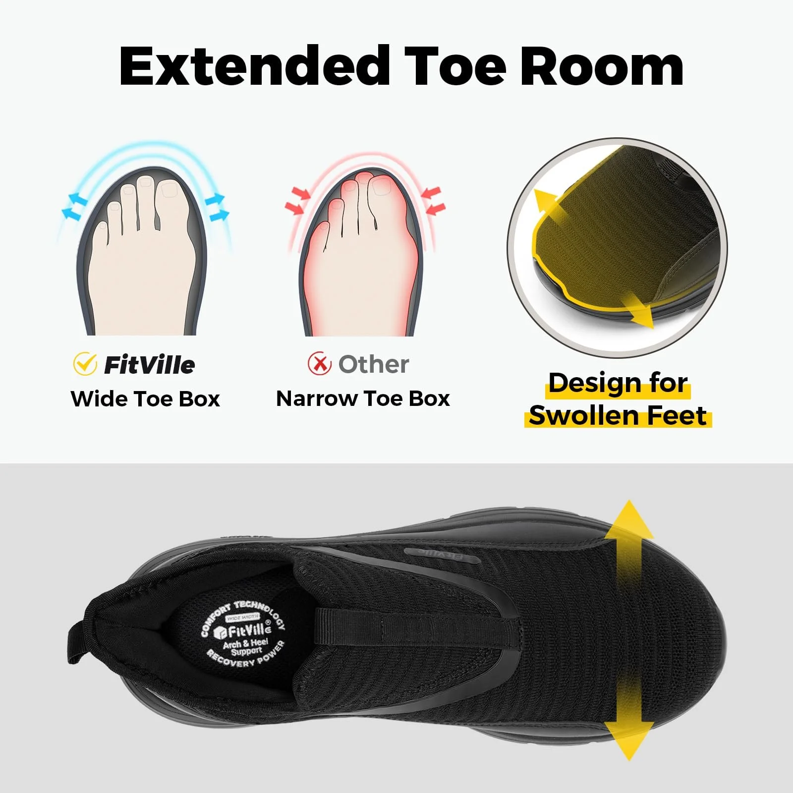 Кросівки FitVille StepEase Чоловічі Дуже Широкі Сліпони для Ходьби V2 Спортивні Легкі, фото №2