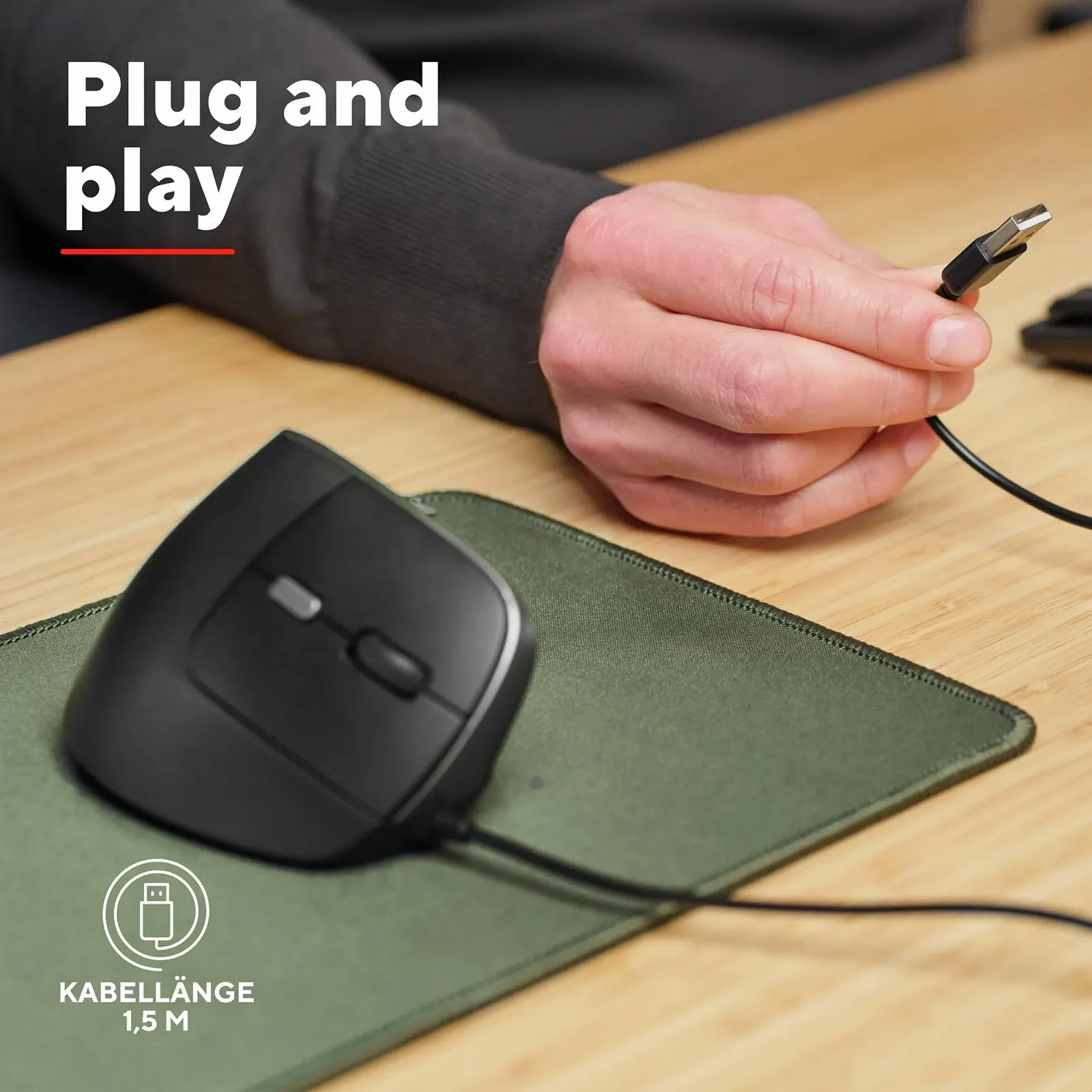 Мышь Trust Yuno Vertikale, эргономичная для правшей, предотвращение "мышиной руки"/теннисного локтя (синдром RSI), PC-мышь с кабелем, компьютер, ноутбук, Mac - Черный, фото №4