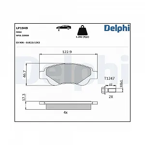 Комплект тормозных колодок DELPHI LP1949 дисковый тормоз для CITROËN PEUGEOT TOYOTA - Фото 1