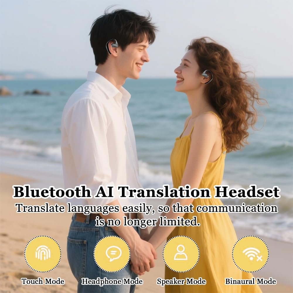 Навушники для перекладу 3-в-1 AI 144 мови для зустрічей, подорожей і навчання Чорний, фото №5