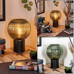 Настільна лампа HOFSTEIN Koyoto метал/рифлене скло Ø 20 см E27 Чорний/Зелений - Фото 1