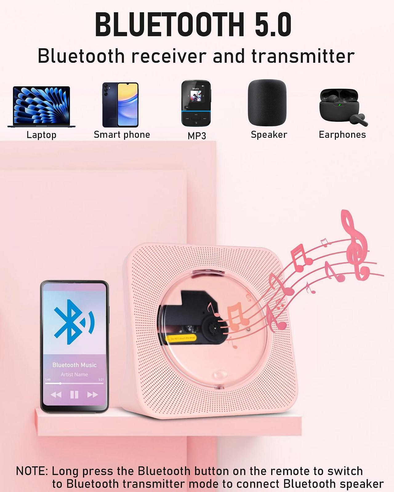 CD-проигрыватель Bluetooth с HiFi динамиком, с пультом дистанционного управления, LED-экраном, FM-радио, AUX/USB, разъемом для наушников, пылезащитной крышкой, фото №3