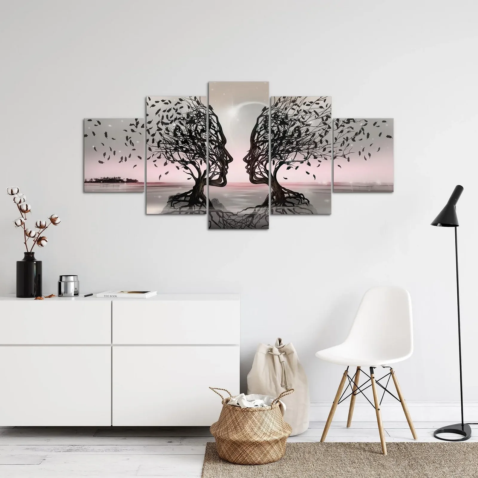 Картина з 5 частин Runa Art 044851b Абстрактне дерево Флізелінове полотно Сірий Рожевий, фото №3