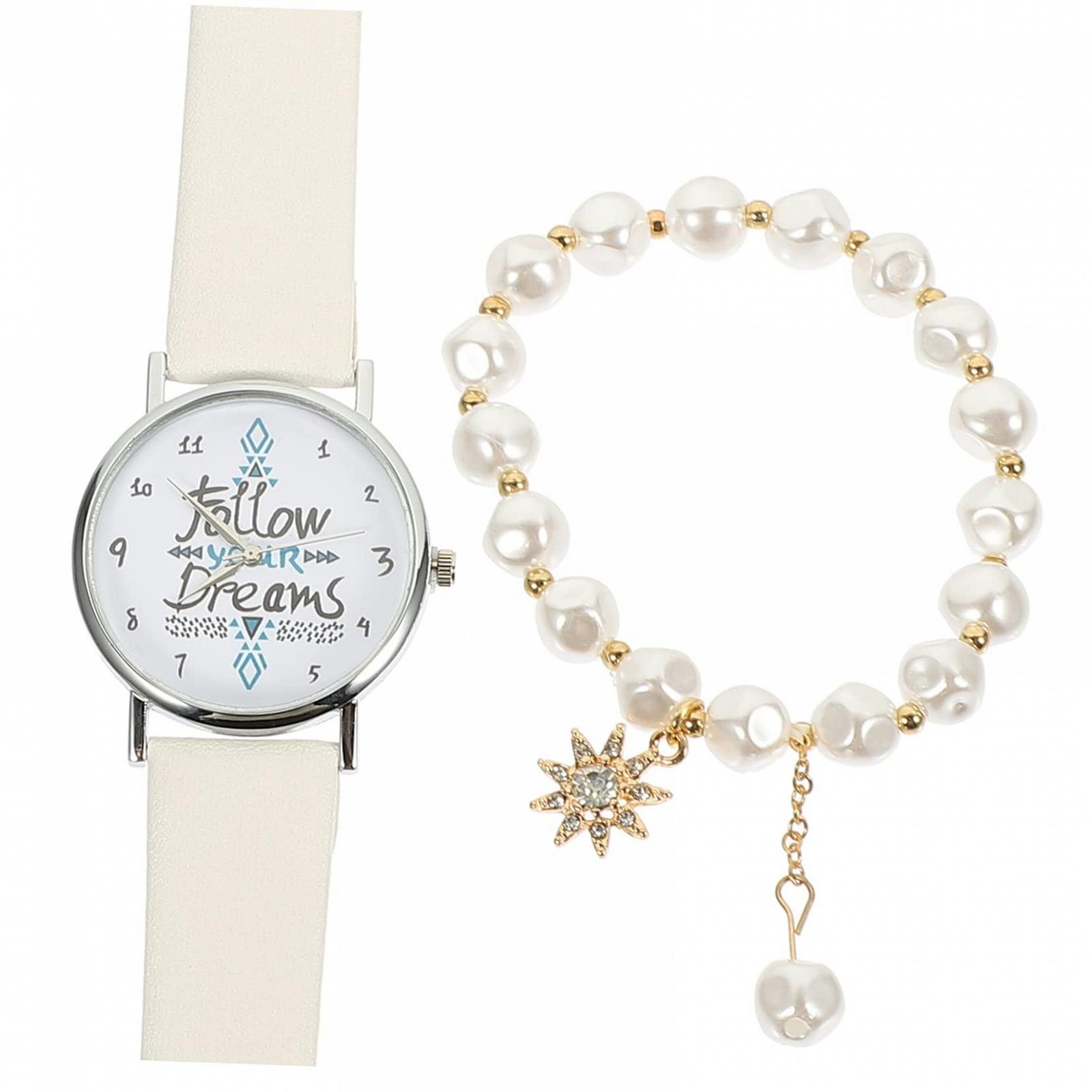 Женские Часы Healvian 1 Set с Кожаным Ремешком Белые с Дизайнерским Стилем для Досуга и Особых Событий, Белый, фото №1