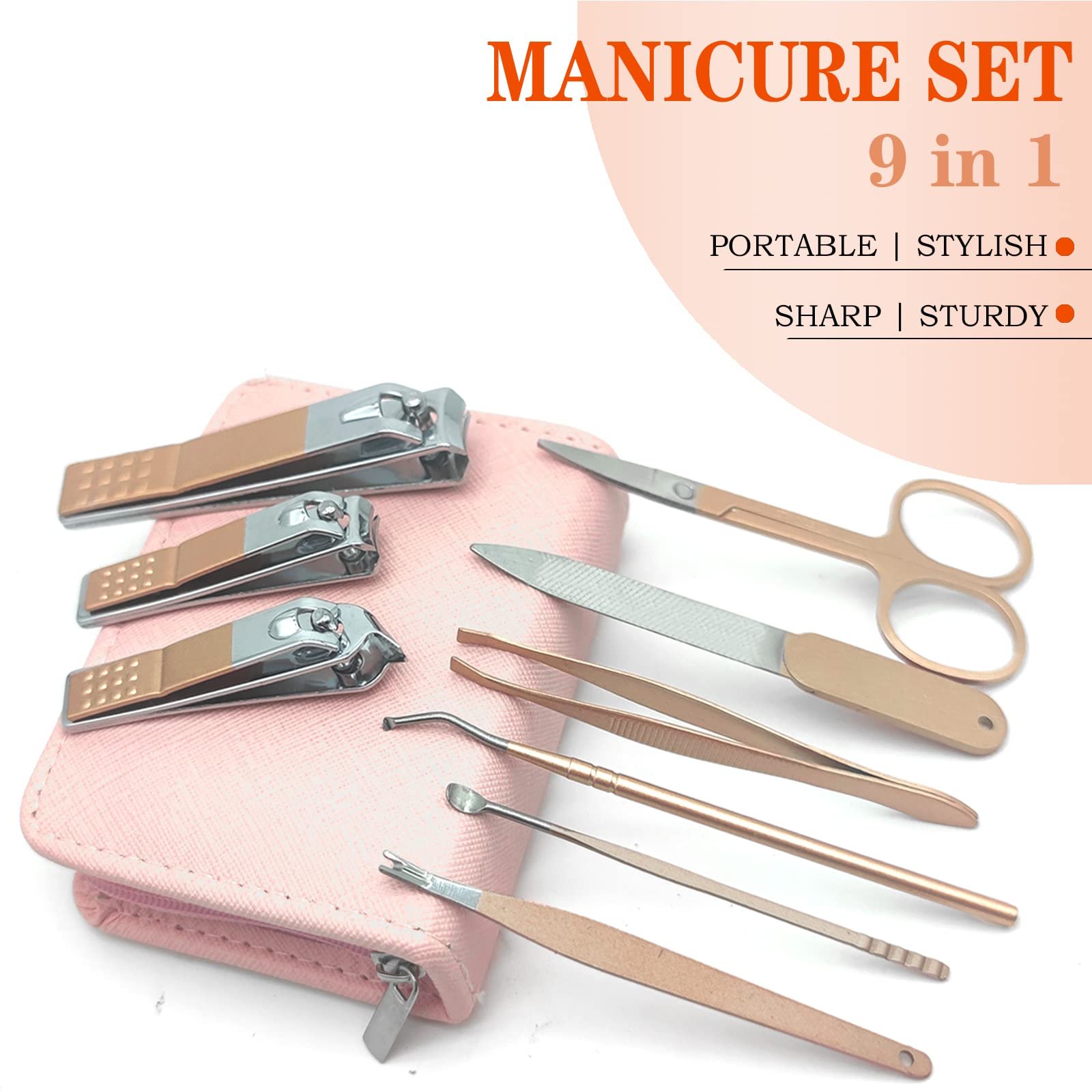 Набір для манікюру 9 в 1 Професійний, з нержавіючої сталі Rose Gold, фото №2 Набір для манікюру 9 в 1 Професійний, з нержавіючої сталі Rose Gold, фото №2