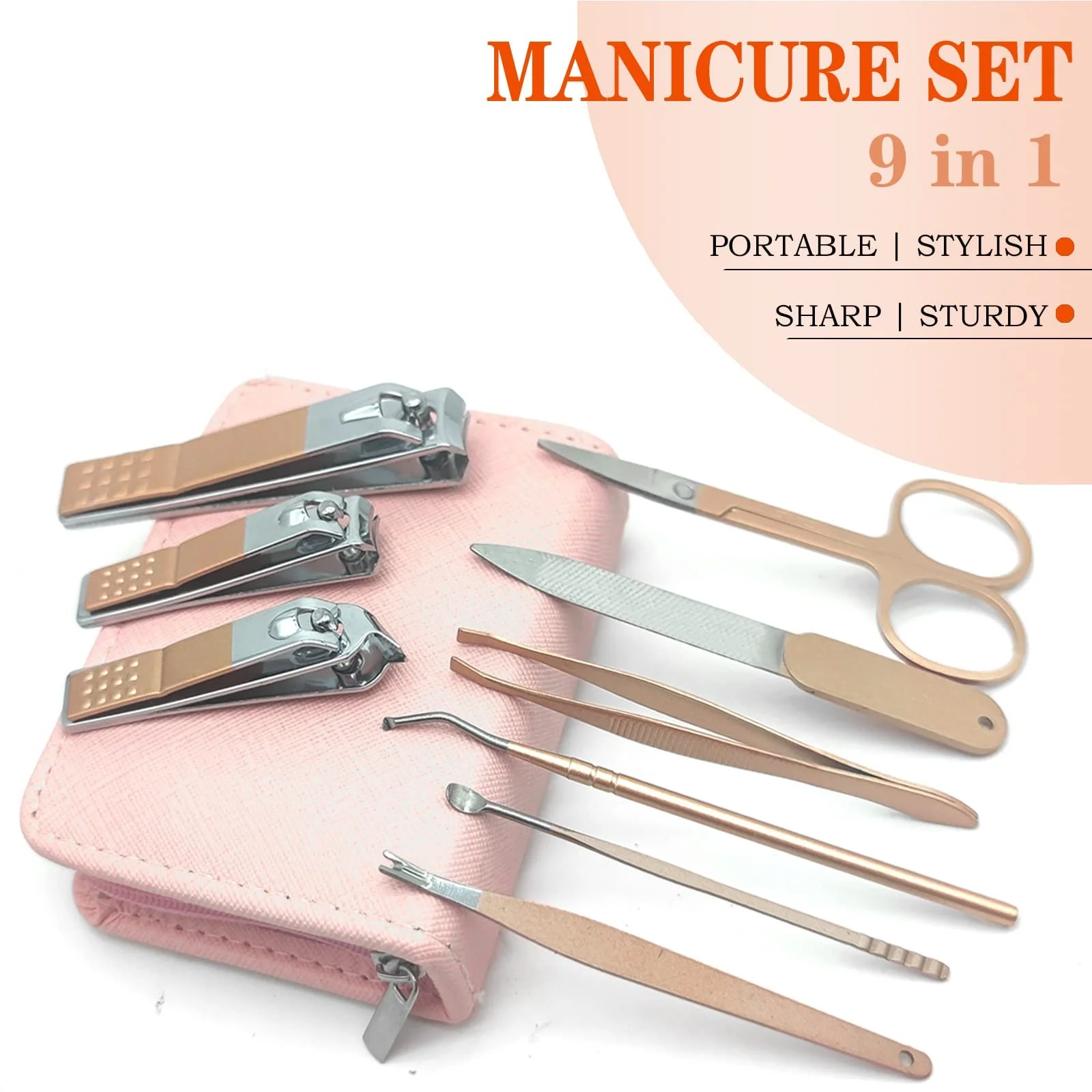Набір для манікюру 9 в 1 Професійний, з нержавіючої сталі Rose Gold, фото №2 Набір для манікюру 9 в 1 Професійний, з нержавіючої сталі Rose Gold, фото №2