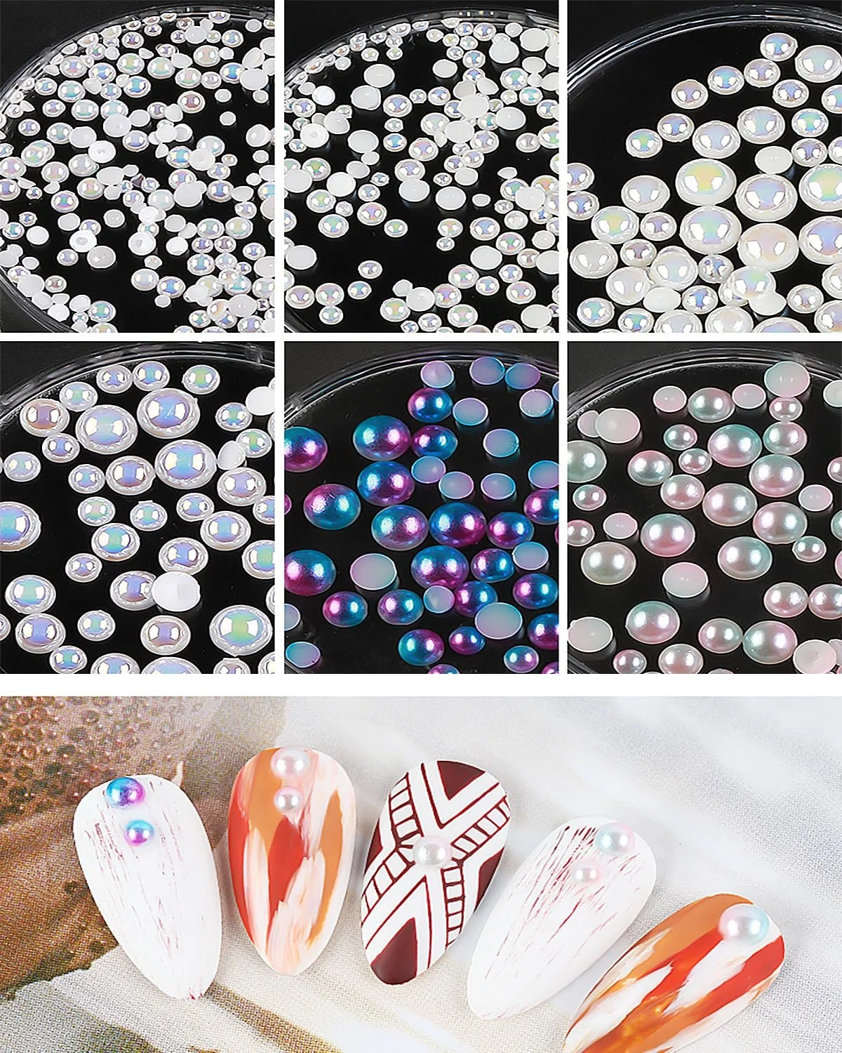 Стразы для ногтей Жемчуг Полукруглые Стразы для ногтей, Блестки, AB Хрустальные Стразы, фото №4