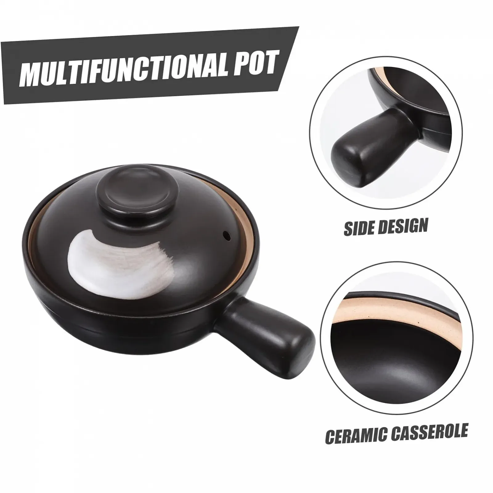 Кастрюля для тушения фарфоровая маленькая с ручкой и крышкой термостойкая, фото №5