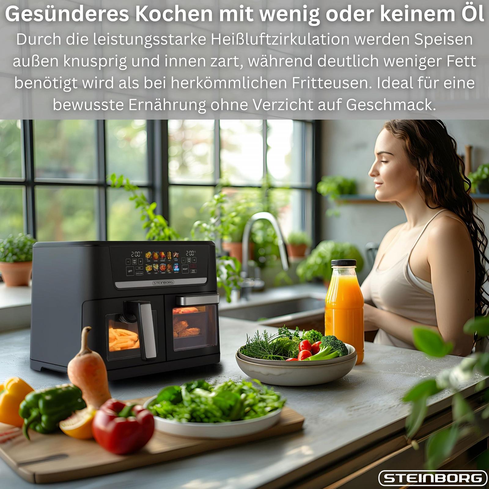 Мультипечь Steinborg XXL Hot Air Fryer Dual Zone 14 L (8L + 6L) 1700W 10 программ 60-200°C Black, фото №7 Мультипечь Steinborg XXL Hot Air Fryer Dual Zone 14 L (8L + 6L) 1700W 10 программ 60-200°C Black, фото №7
