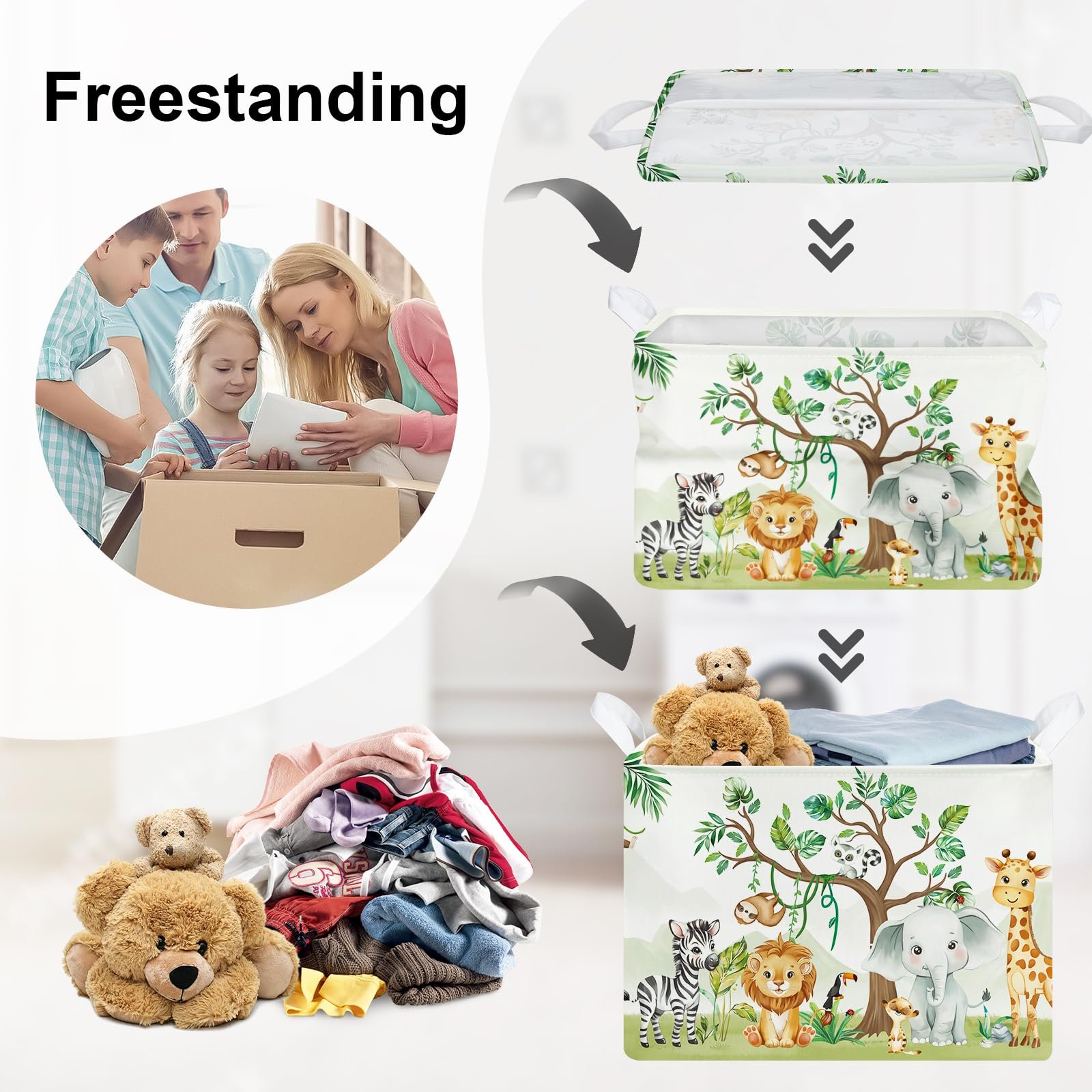 Корзина для игрушек HUUMONSS Лесные животные, детская, складная, для мальчиков и девочек, большая, 36 л, фото №3