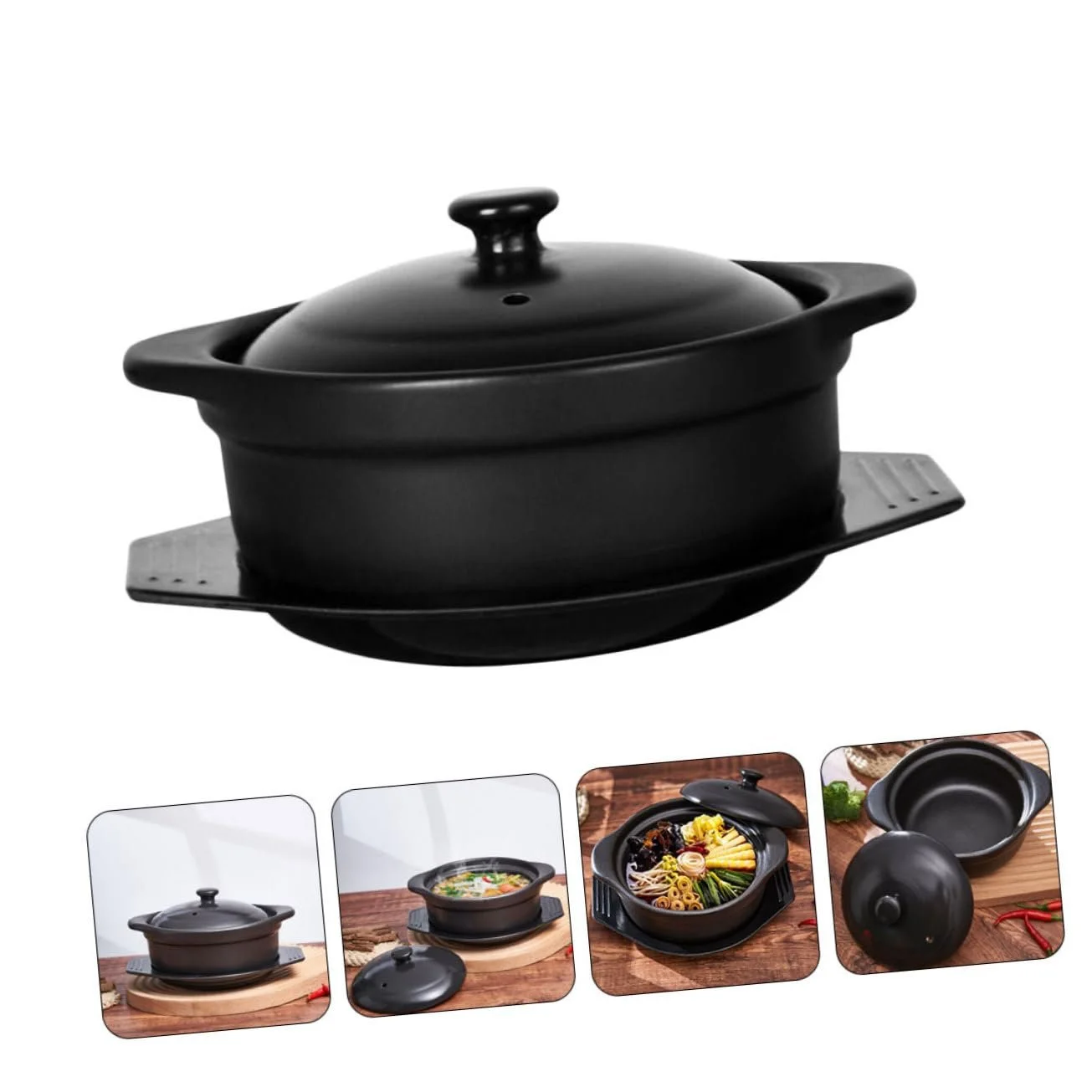 Кастрюля SECFOU керамическая с крышкой равномерное распределение тепла двойные ручки для супа и тушения, фото №3