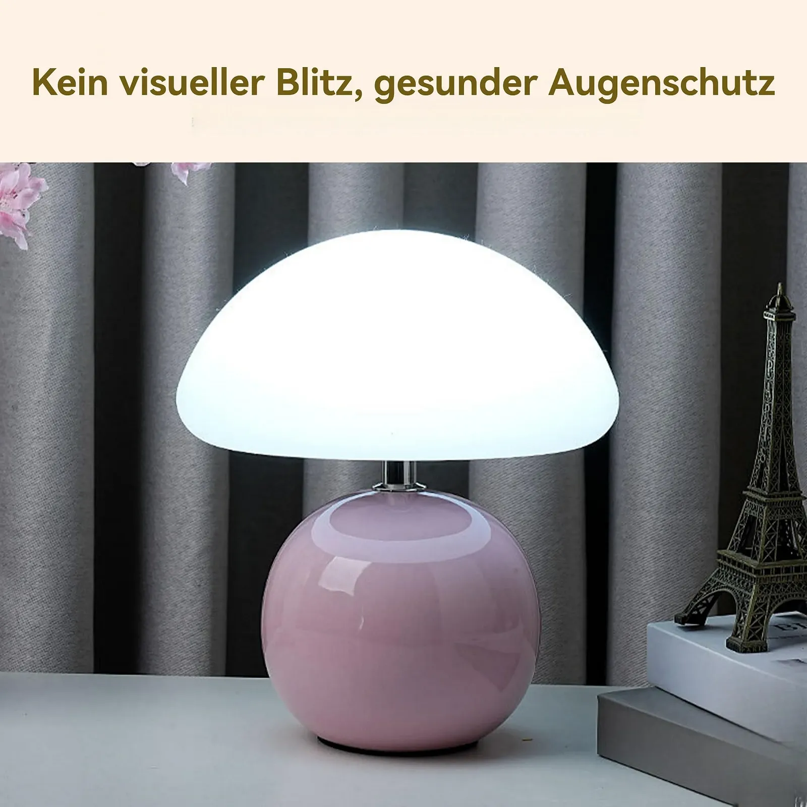 Настільна лампа UUE Mushroom світлодіодна скляна з керамічною основою Рожевий, фото №7