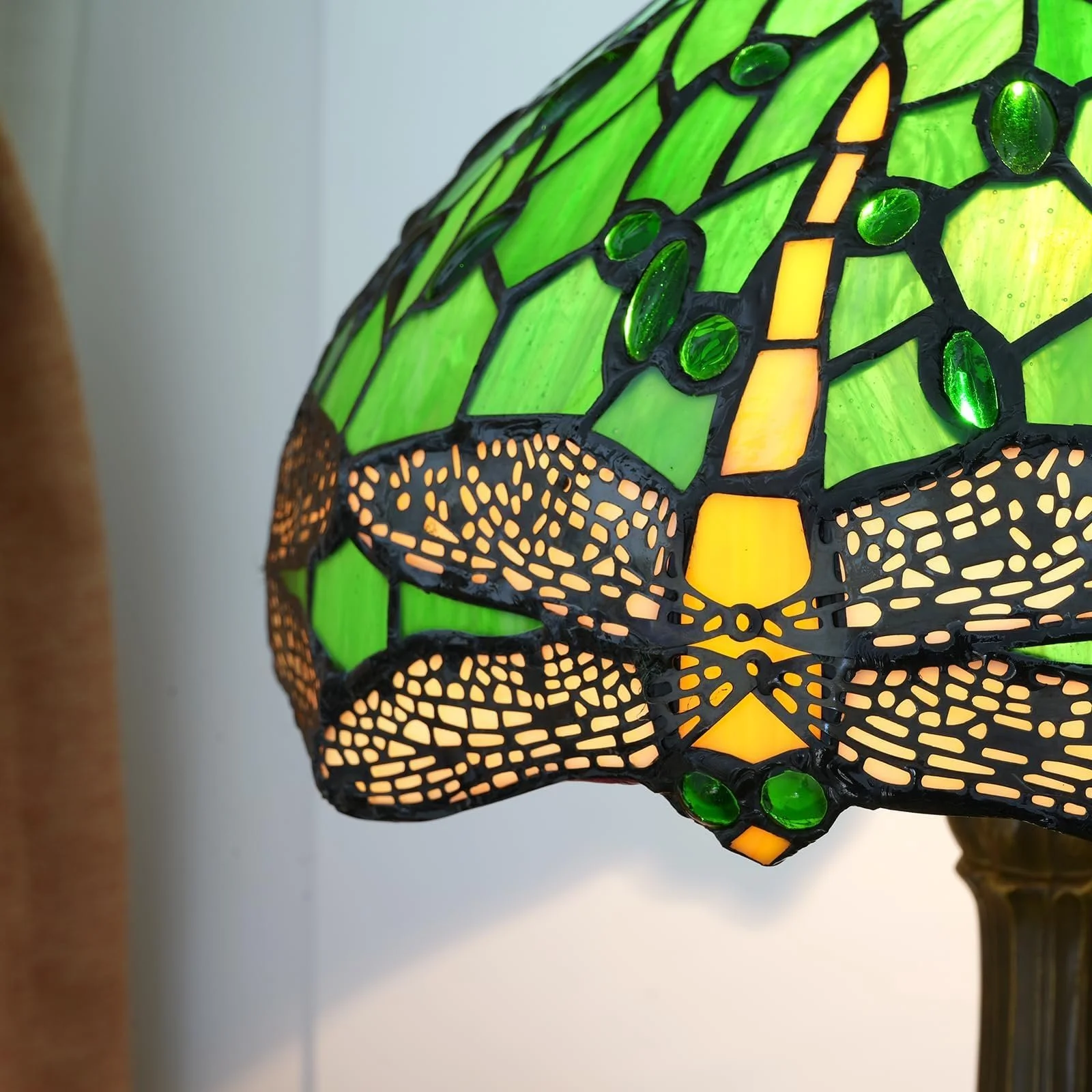 Настільна лампа Tiffany Зелена бабка Вітражне скло 30х48 см E27, фото №7