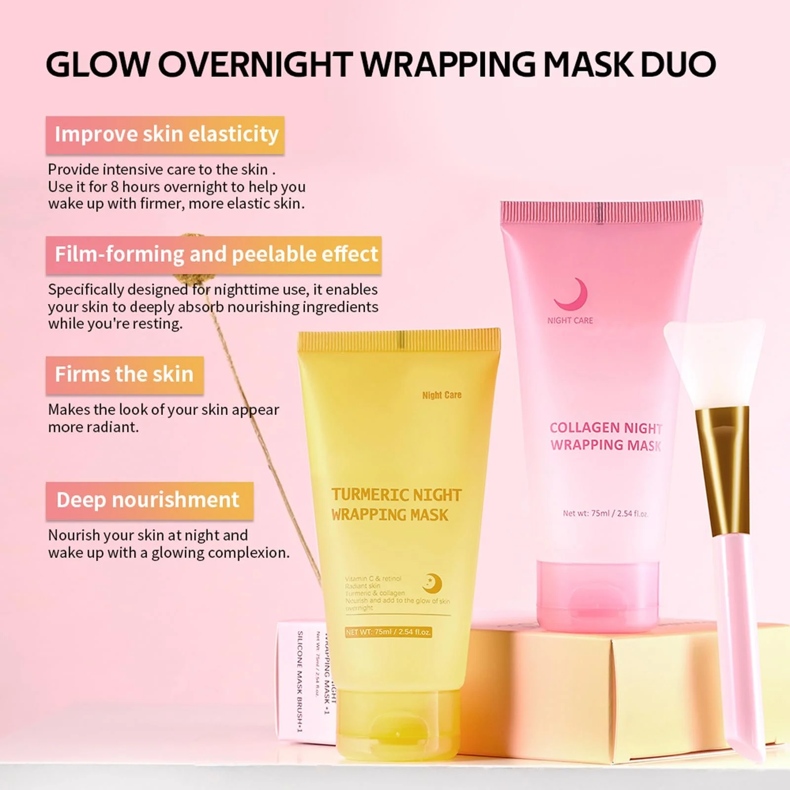 Маска для обличчя Нічна з ефектом сяйва та набір пензлів, фото №8