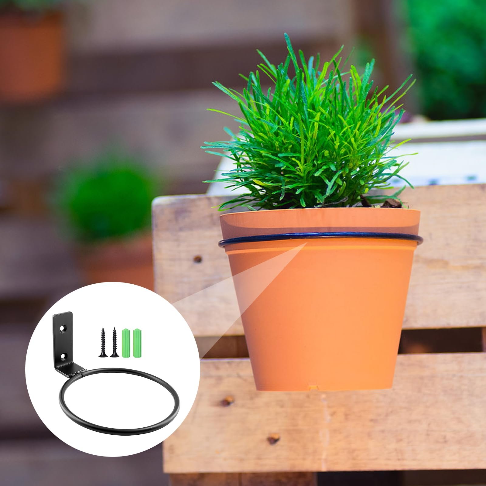 Настінний тримач для квіткових горщиків набір 6 шт 11 см з гвинтами чорний, фото №7