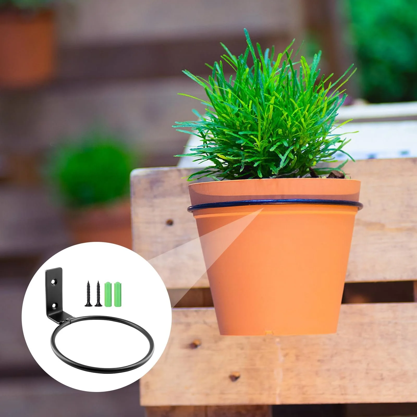 Настенный держатель для цветочных горшков набор 6 шт 11 см с винтами черный, фото №7