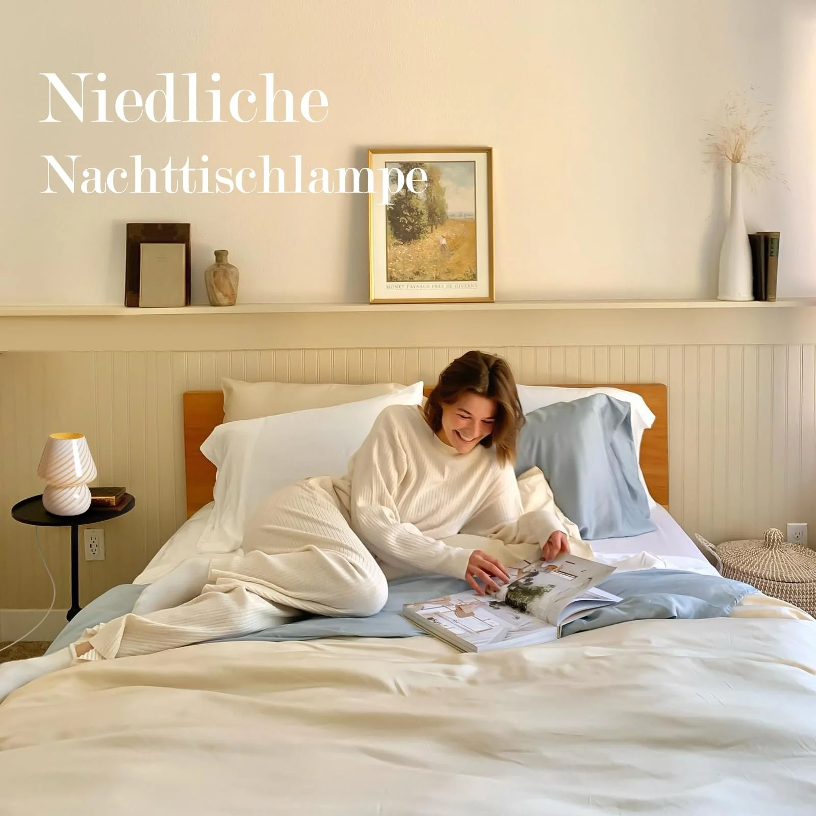 Настільна лампа ONEWISH Mushroom Смугасте скло Приліжкова E26 LED Yellow Cream, фото №4