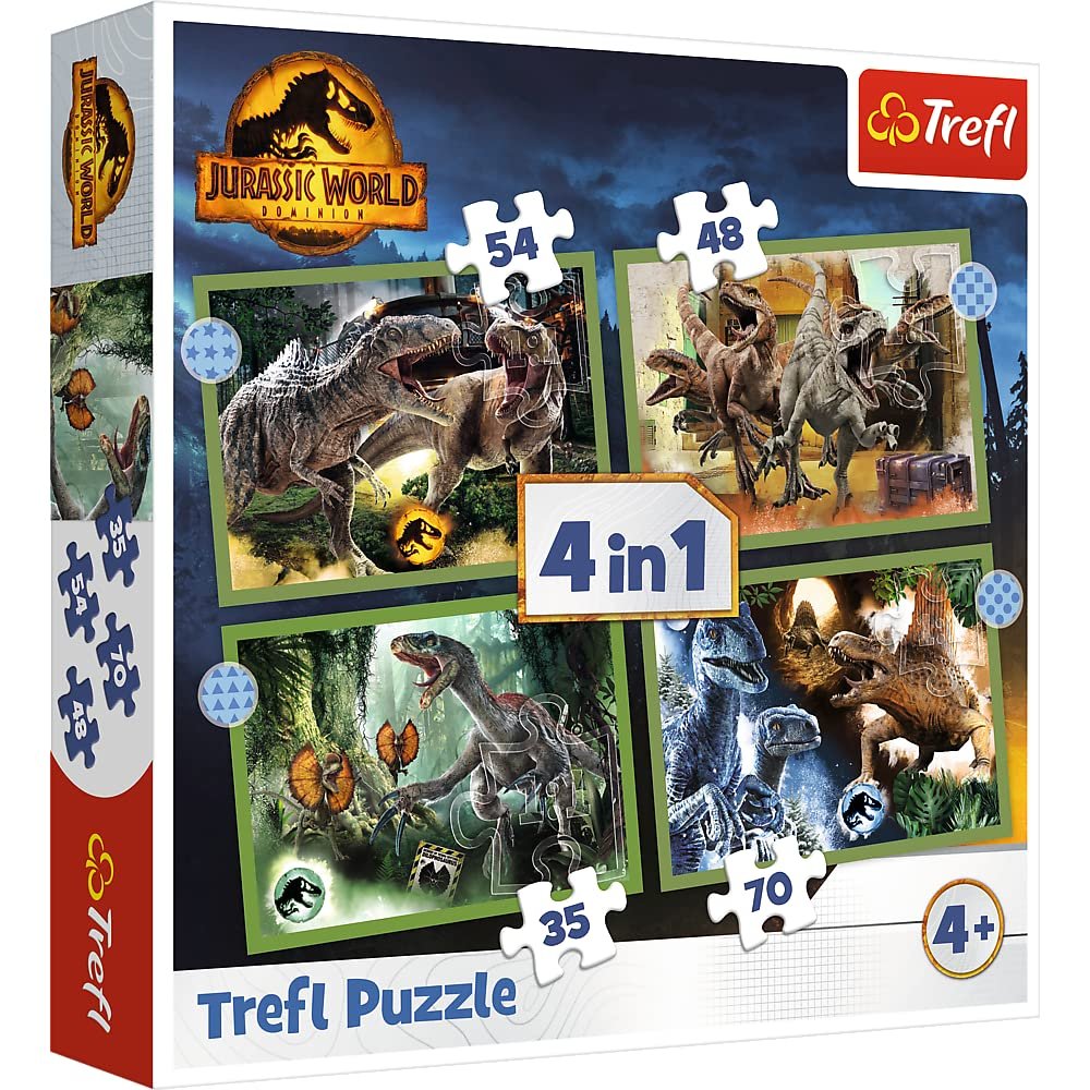 Пазл Trefl Jurassic World Dominion Menacing Dinosaurs 4 в 1 (35, 48, 54, 70 элементов), фото №1