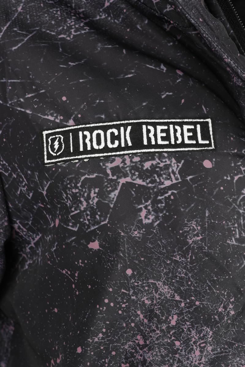 Женская зимняя куртка Rock Rebel by EMP Темно-серая с принтом черепа и роз на спине, фото №3