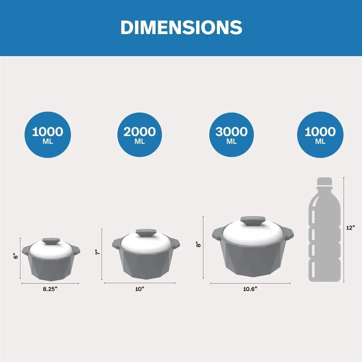 Набір ізольованих каструль Pinnacle з кришкою 3 предмети 3/2/1 кварт Hot Pot, фото №6