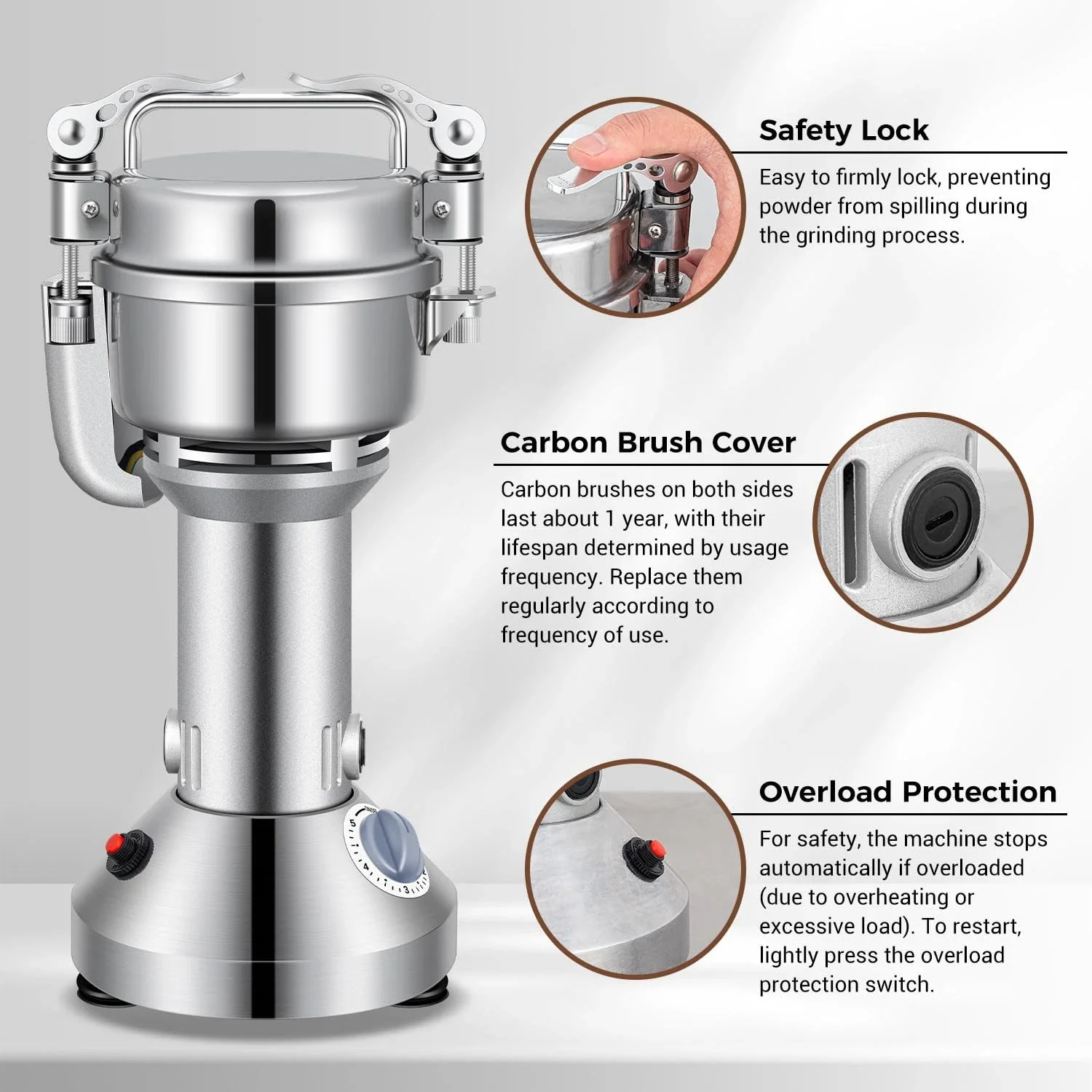 Універсальний електричний млин VEVOR XZ-2A / 1050W / 150 г / Нержавіюча сталь / Для сухих інгредієнтів / Срібний, фото №5