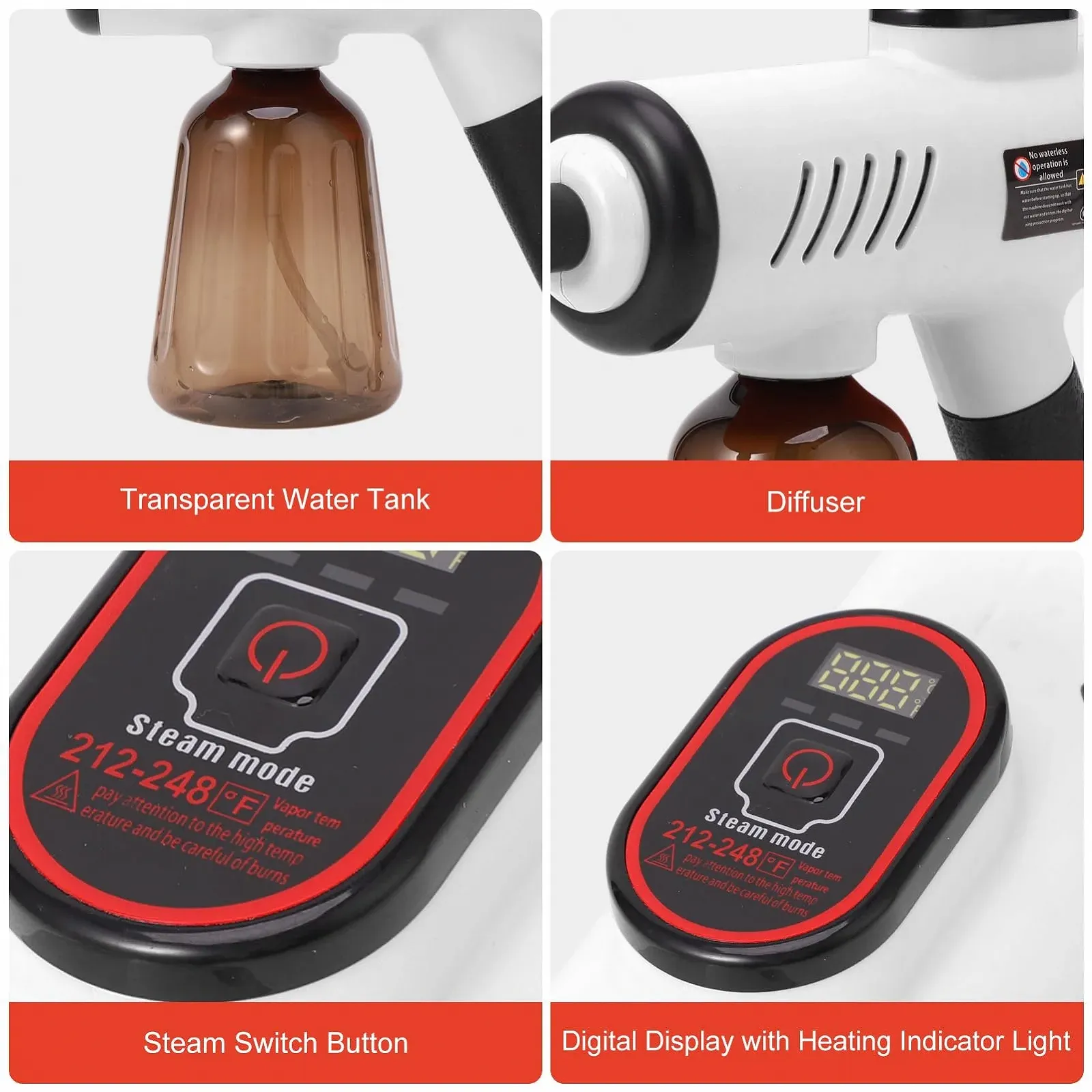 Пароочисник ручний портативний 1200 W 3 рівні температури Цифровий дисплей Білий EU, фото №6