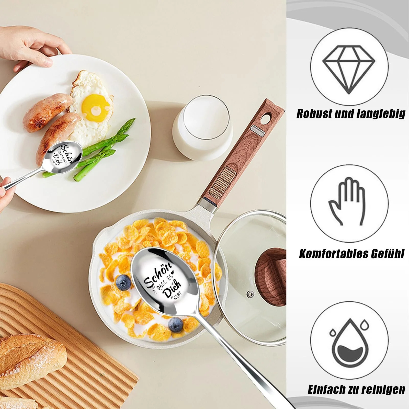 Набір ложок для пластівців 2 шт з гравіюванням, маленькі, фото №4 Набір ложок для пластівців 2 шт з гравіюванням, маленькі, фото №4