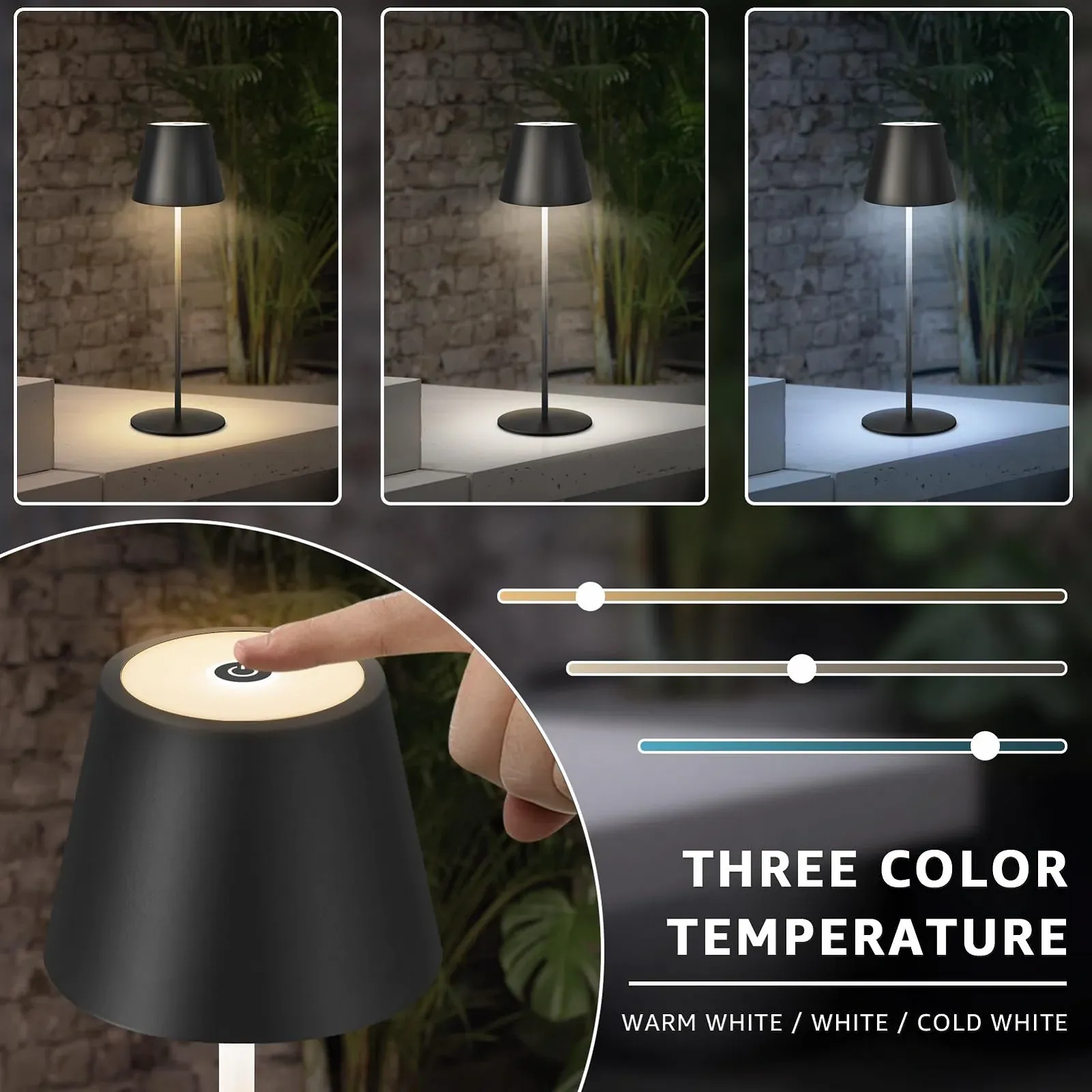 Настольная лампа LED Беспроводная Сенсорная Диммируемая 2700 K - 4000 K Акумуляторная IP54 Черная, фото №3