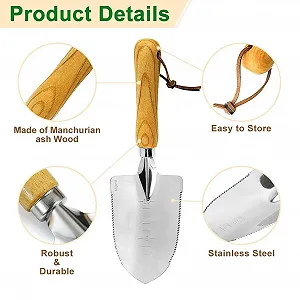 Кельма садова з мітками глибини, ергономічною дерев'яною ручкою, інструмент з нержавіючої сталі для посадки, прополки, пересадки і розгладження ґрунту synthetic.ua - Фото 1