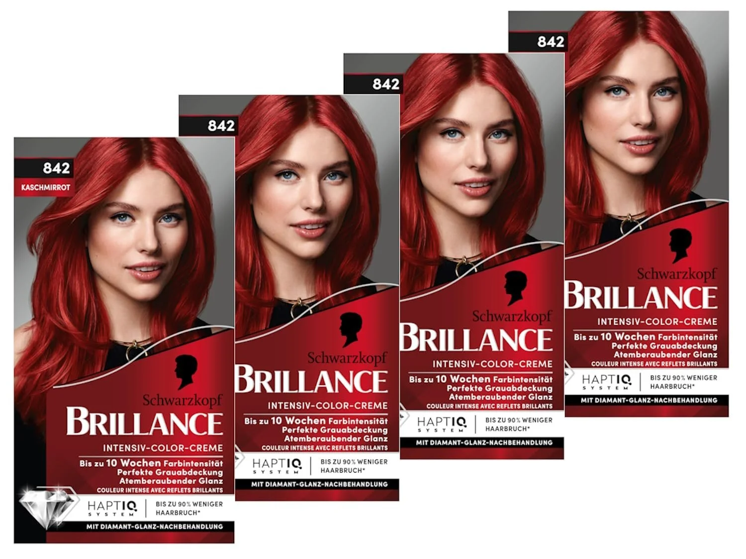 Крем-фарба для волосся Brillance Intensive Colour 842 Кашеміровий Червоний, 4 x 160 мл, фото №1 Крем-фарба для волосся Brillance Intensive Colour 842 Кашеміровий Червоний, 4 x 160 мл, фото №1