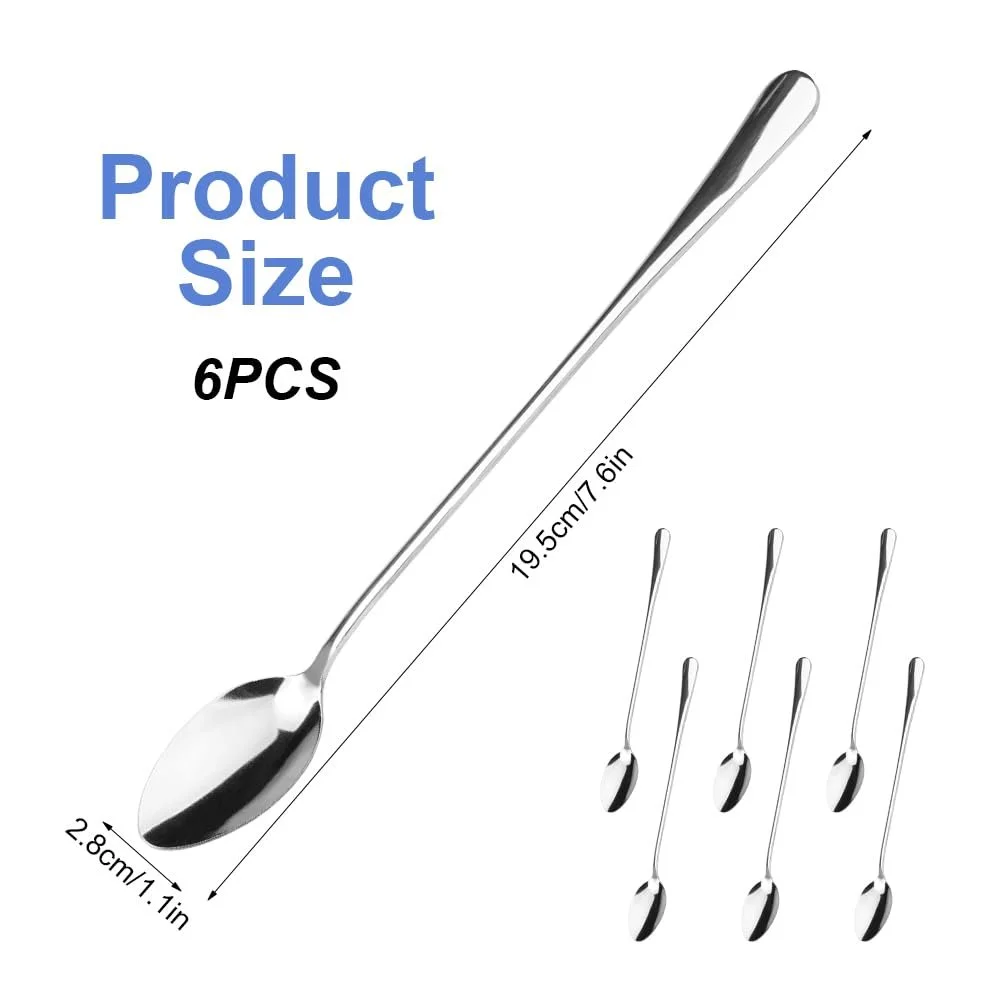 Ложка для лате макіато Довга, 6 штук, 19.5 см, фото №2