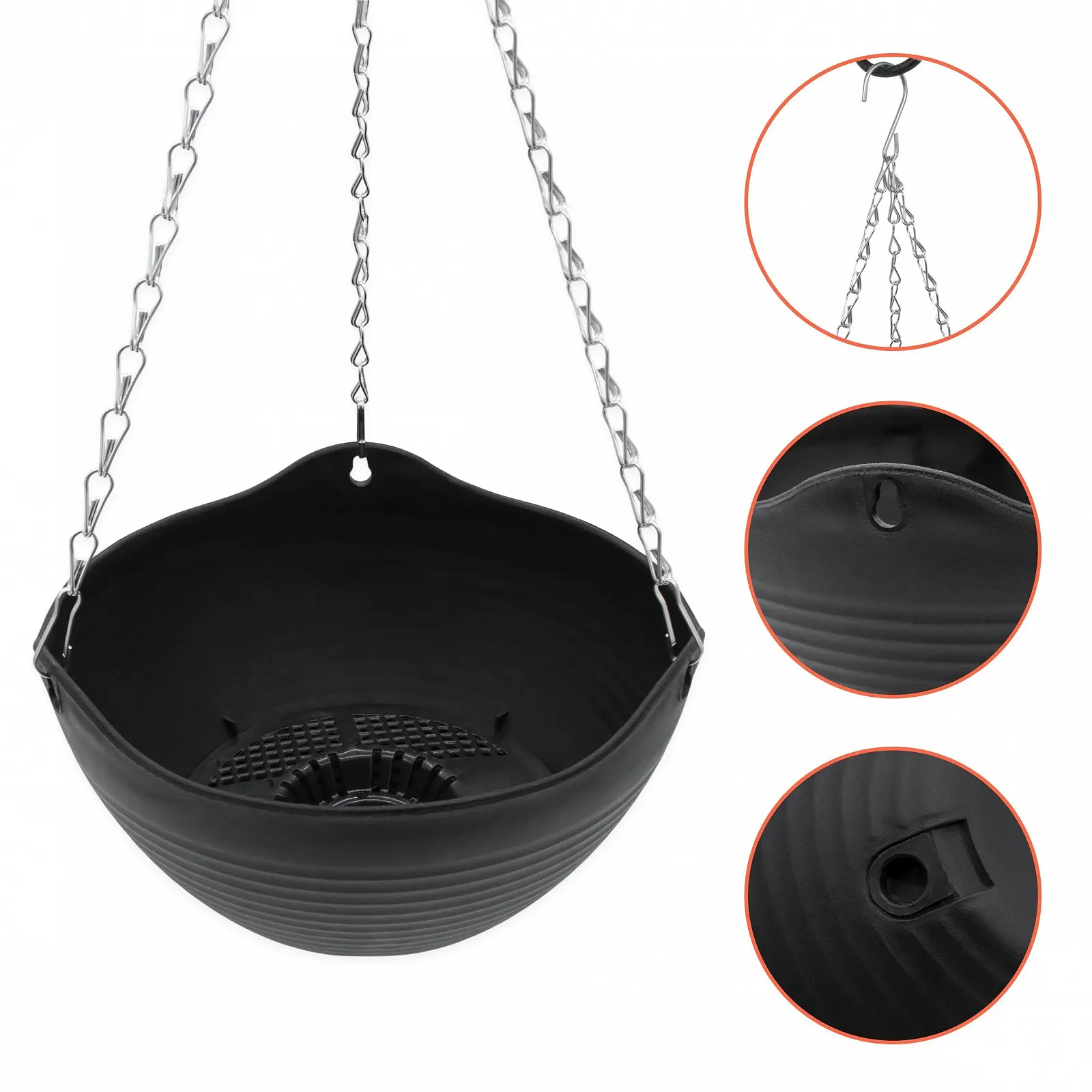 Підвісний кошик Spetebo Набір із 2 штук 25 см Пластик Антрацит, фото №3 Підвісний кошик Spetebo Набір із 2 штук 25 см Пластик Антрацит, фото №3