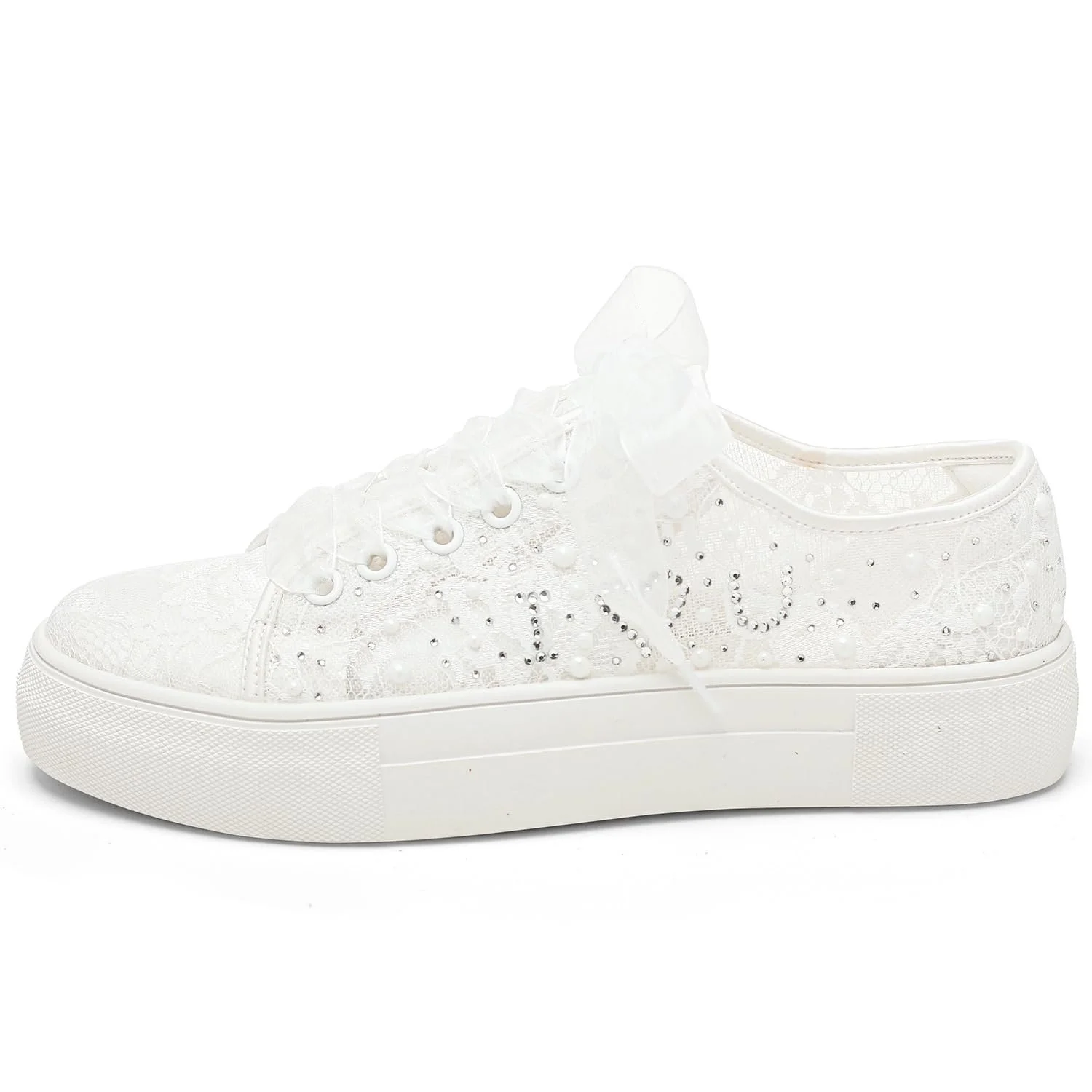 Кросівки Elivandon 9996 Весільні мереживні платформа 3.7 см зі стразами, фото №4