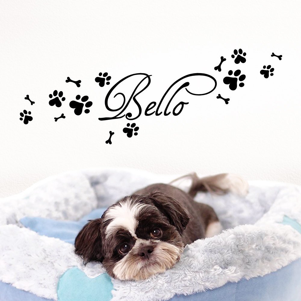 Наклейка на стіну Grandora W806 Ім'я + Собача лапа Кістка 50 x 15 см Чорна, фото №1