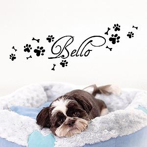 Наклейка на стіну Grandora W806 Ім'я + Собача лапа Кістка 50 x 15 см Чорна - Фото 1