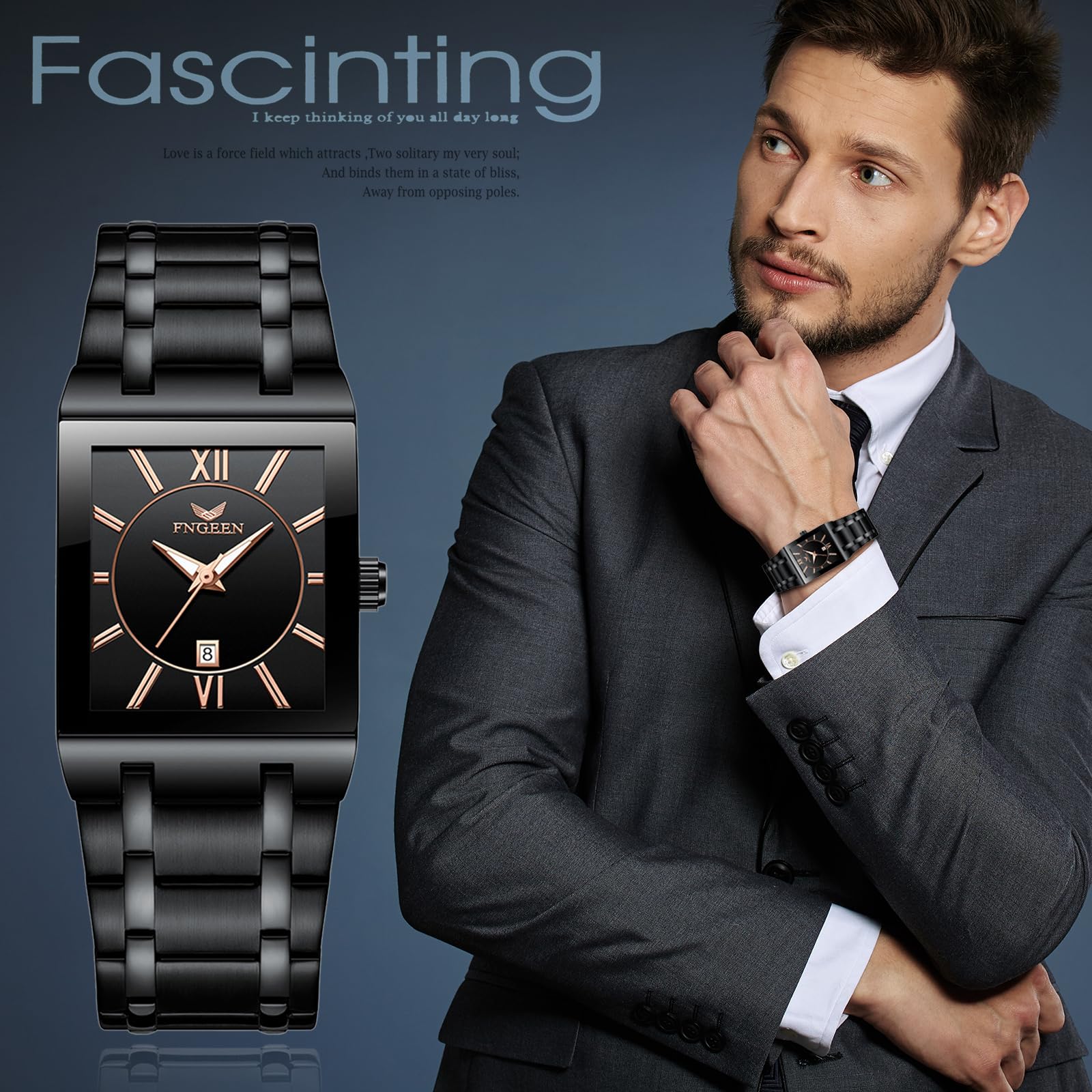 Годинник Silverora Чоловічі Нержавіюча сталь Дата Аналоговий Кварц Календар 3ATM Вологозахищений Чорний браслет, фото №4