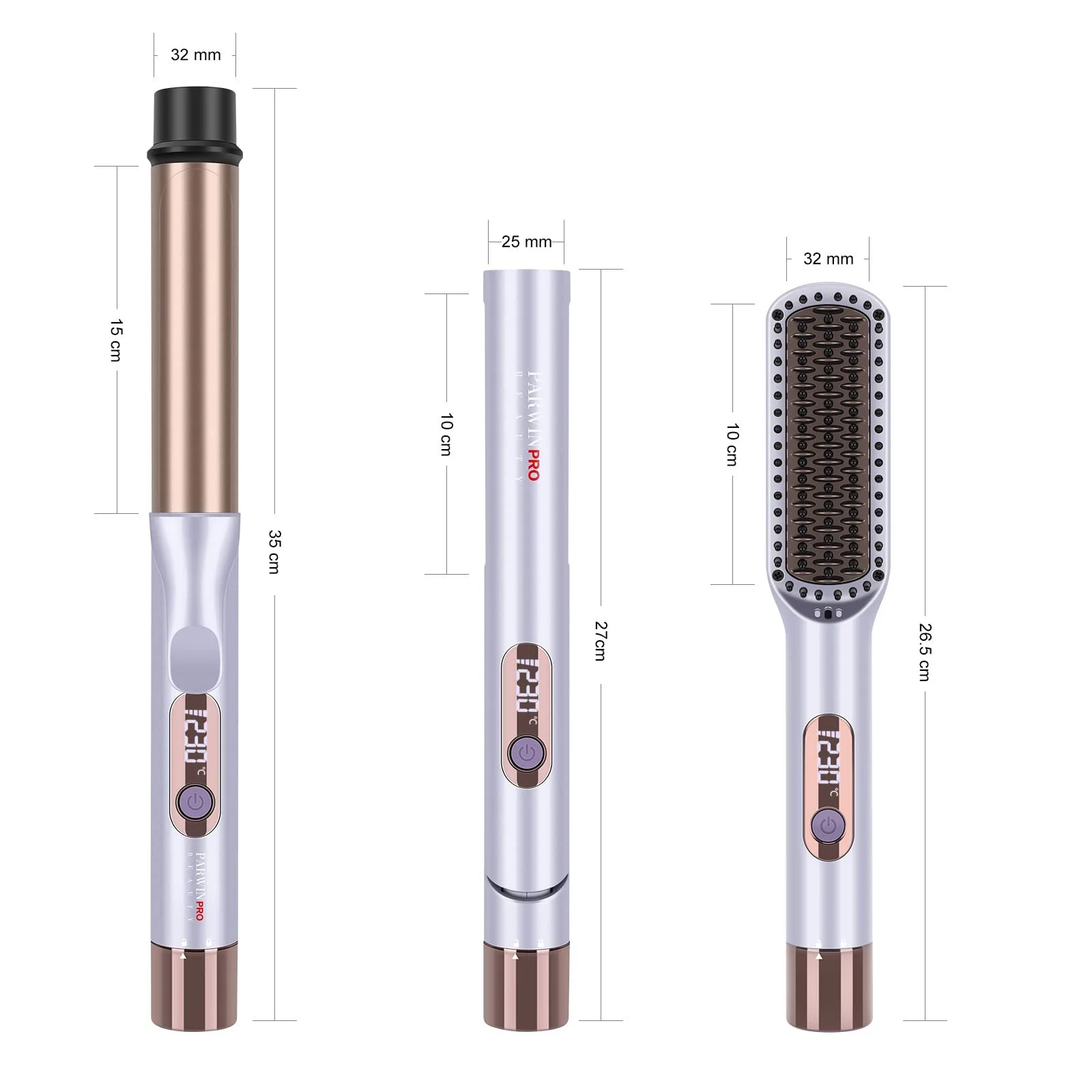 Набор для стайлинга 3-в-1 PARWIN PRO BEAUTY утюжок 25 мм, плойка 32 мм, щетка для выпрямления, съемный шнур питания, LED дисплей, мгновенный нагрев, фото №7 Набор для стайлинга 3-в-1 PARWIN PRO BEAUTY утюжок 25 мм, плойка 32 мм, щетка для выпрямления, съемный шнур питания, LED дисплей, мгновенный нагрев, фото №7