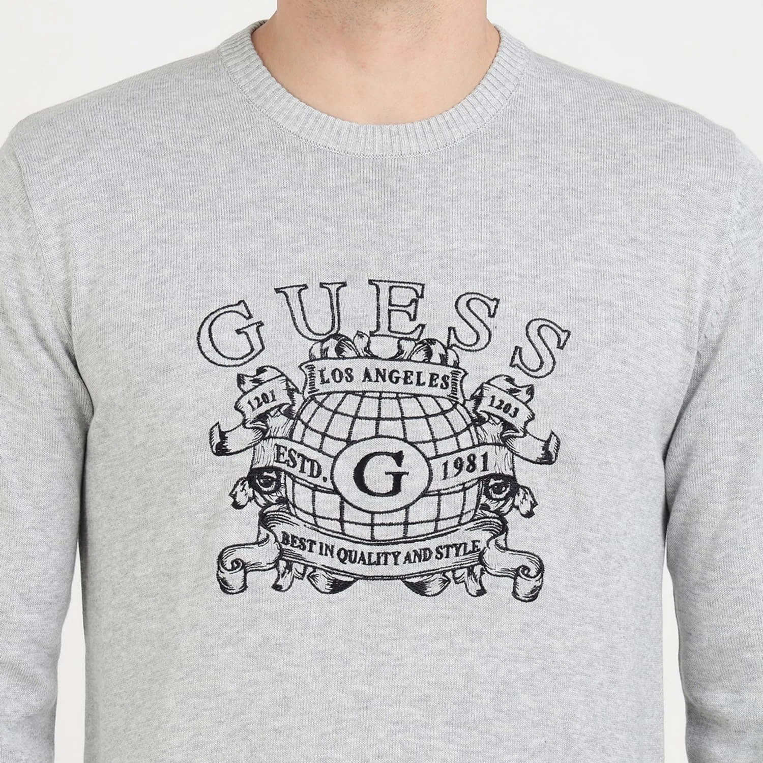 Джемпер GUESS Сірий з бавовняної суміші з принтом Light Stone Heather, L, фото №6