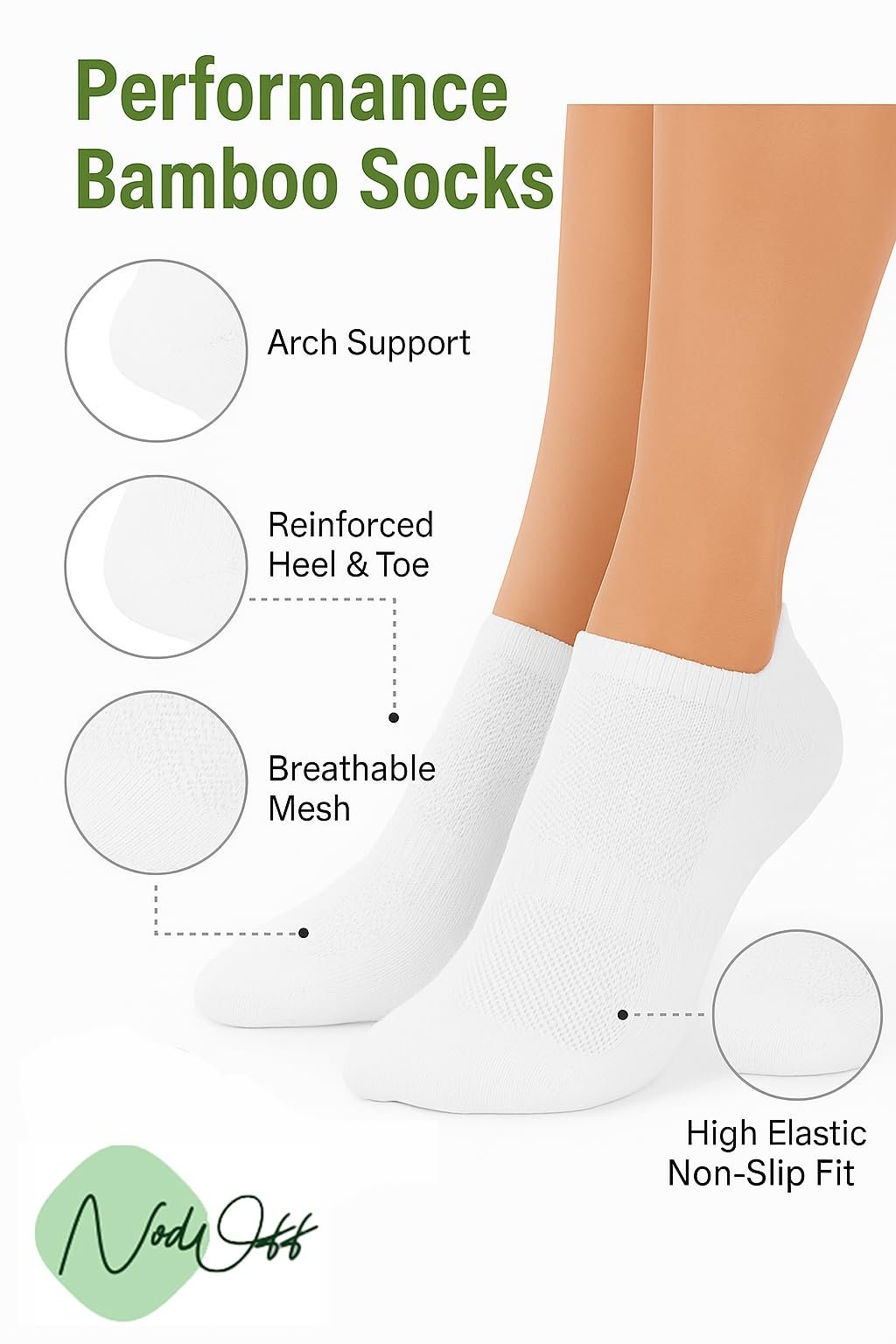 Носки Trainer Nod Off Bamboo 6 пар, для женщин, размер 4-8, с нескользящей щиколоткой, поддержкой свода стопы и лодыжки, дышащие носки для бега с захватом, фото №6