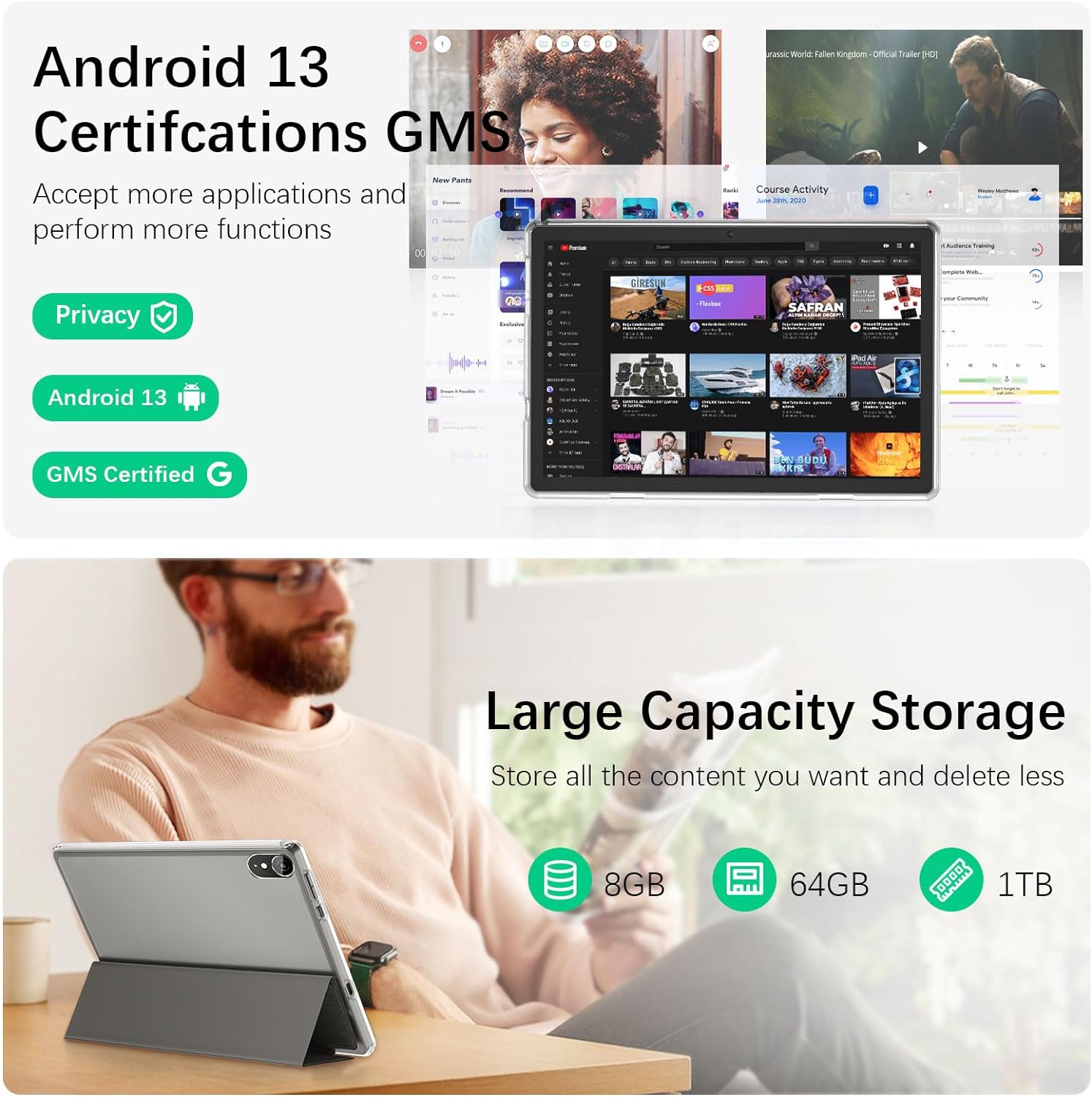 Планшет 10.1" Jikocxn K12 4+4/64Gb 4 ядра Android 13 6000 mAh Чорний, фото №4