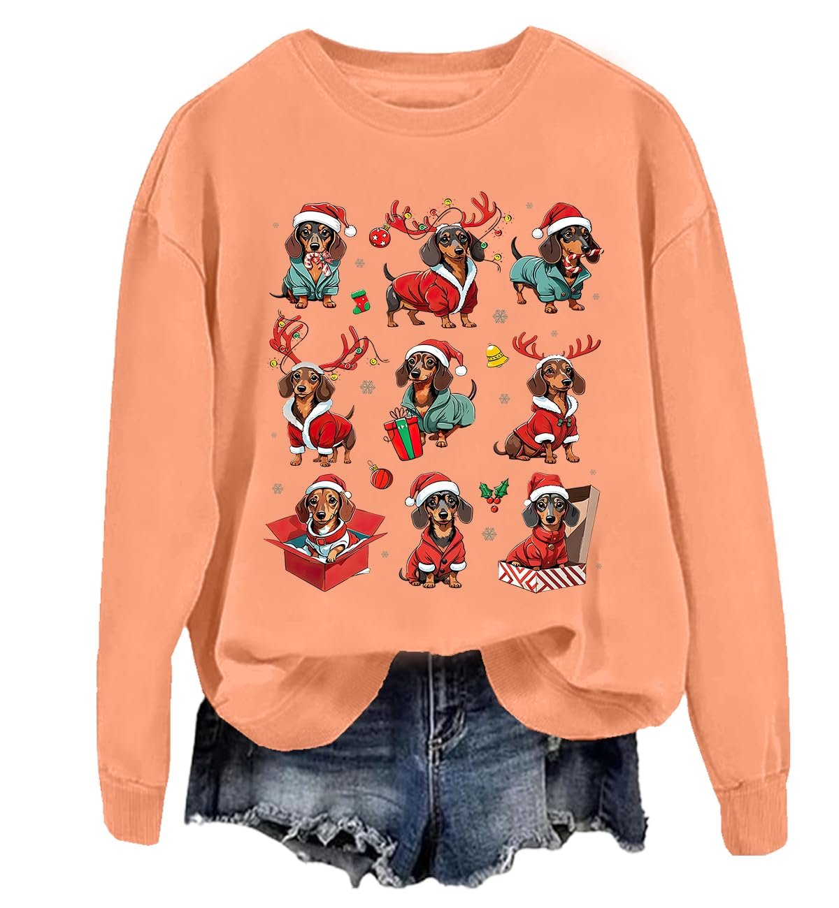 Рождественский джемпер Dachshund Рождественская футболка Dachshund Рождественская футболка Dachshund Толстовки Dachshund для женщин, фото №1