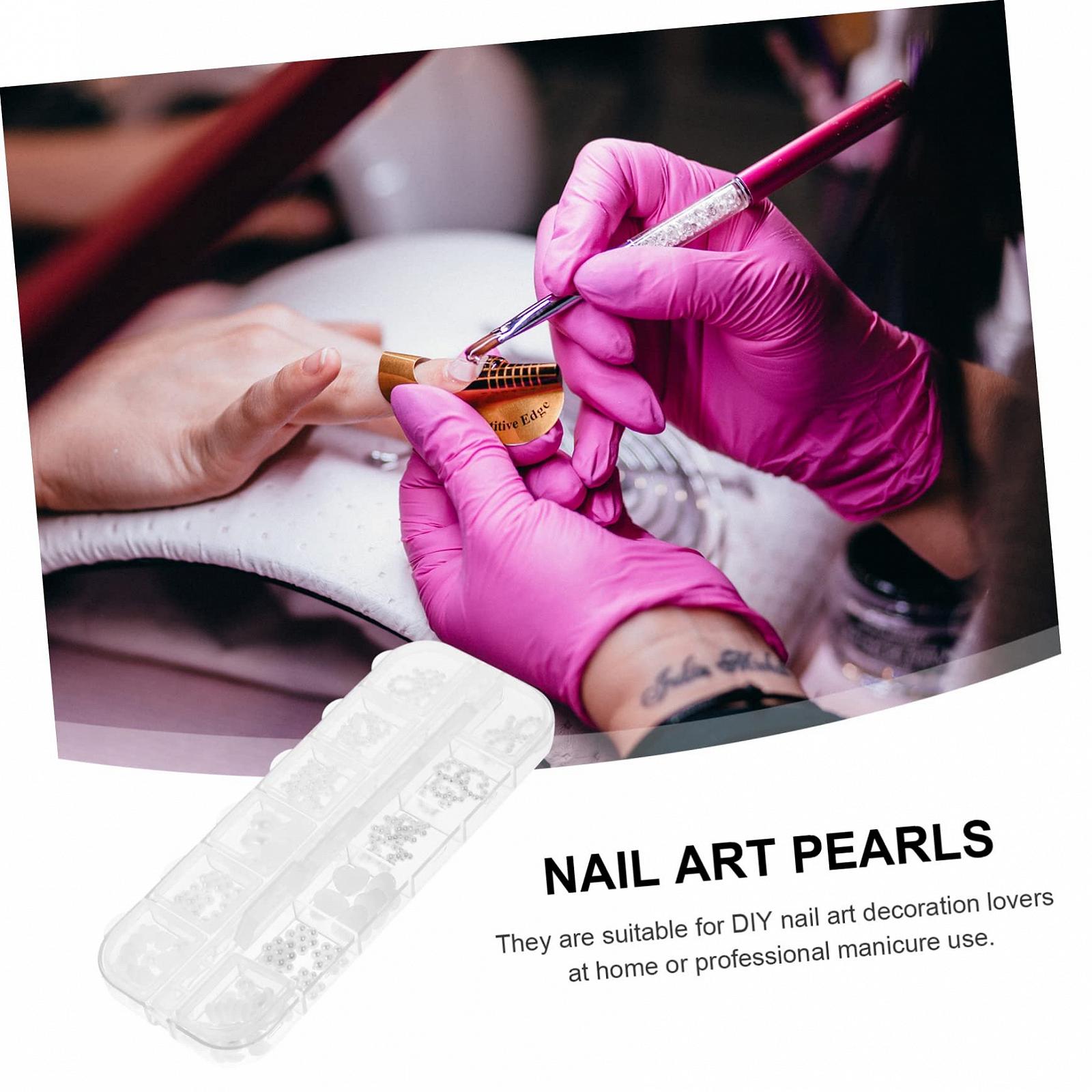 Прикраса для нігтів, 3D, перли, білі (1 коробка), фото №6