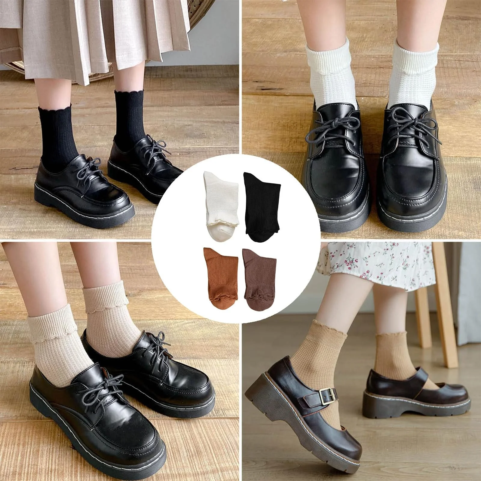 4 пари жіночих милих шкарпеток з оборками, фото №6 4 пари жіночих милих шкарпеток з оборками, фото №6