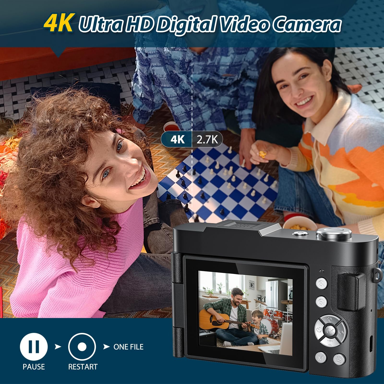 Цифровая камера 4K 50MP, автофокус, 16-кратный цифровой зум, 2,8-дюймовый экран, вращающийся на 180
		
		градусов, компактная камера для селфи с картой 32GB, фото №3
