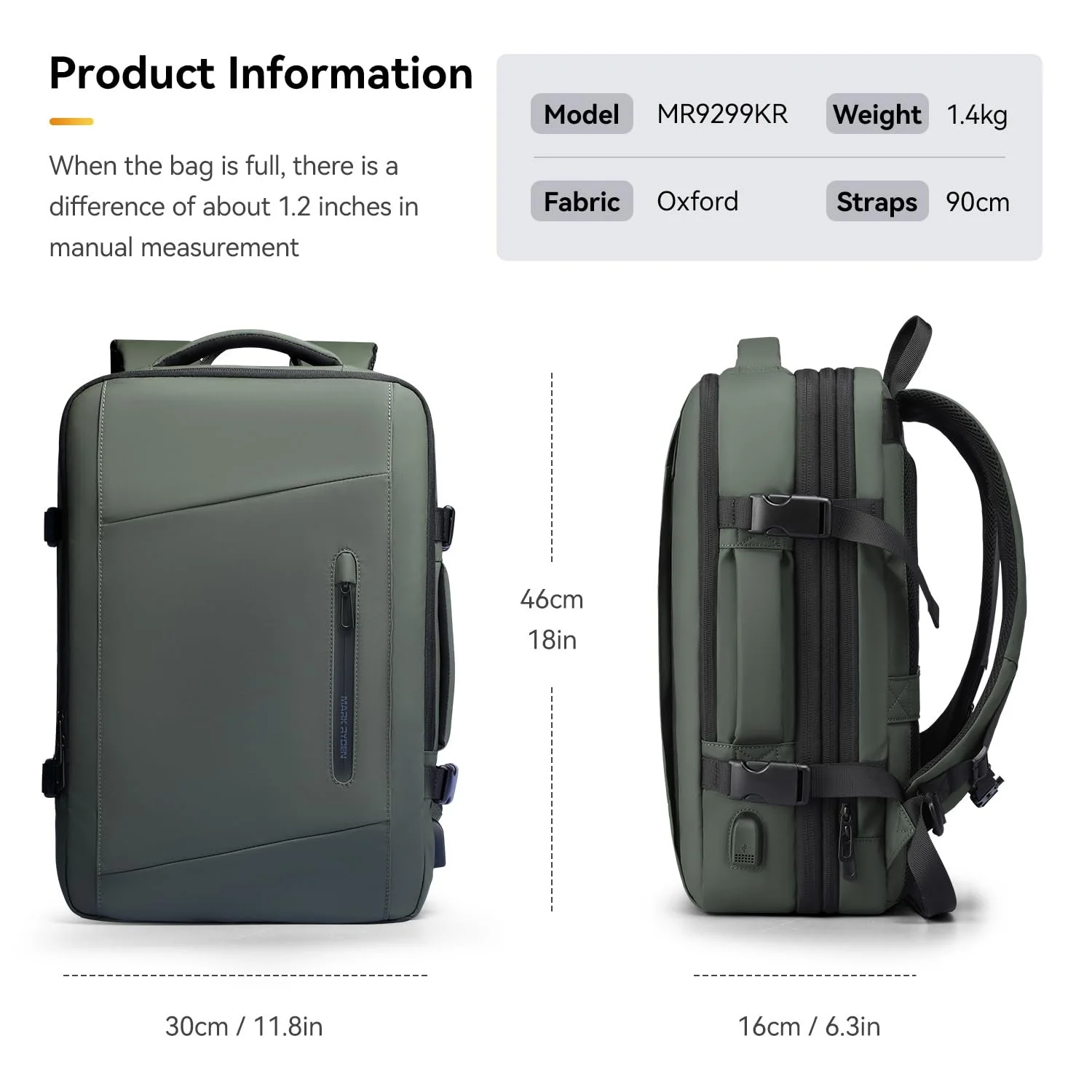 Рюкзак для ноутбука Mark Ryden Expandable 25-40 L 17.3 Inch USB Charging Port YKK Waterproof, фото №5 Рюкзак для ноутбука Mark Ryden Expandable 25-40 L 17.3 Inch USB Charging Port YKK Waterproof, фото №5
